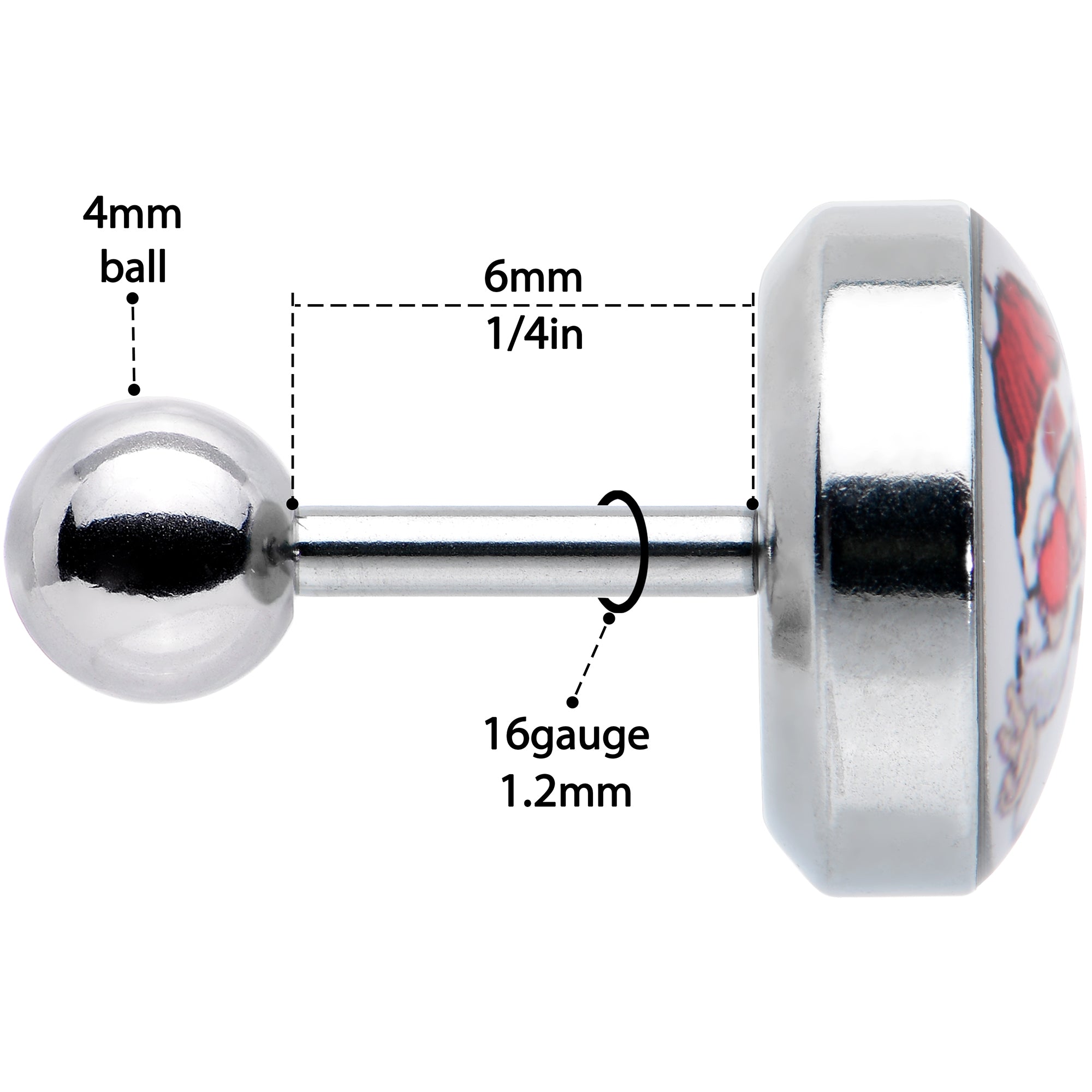 16G 1/4 Christmas Peace Love Santa Tragus Cartilage Earring by Onyx O