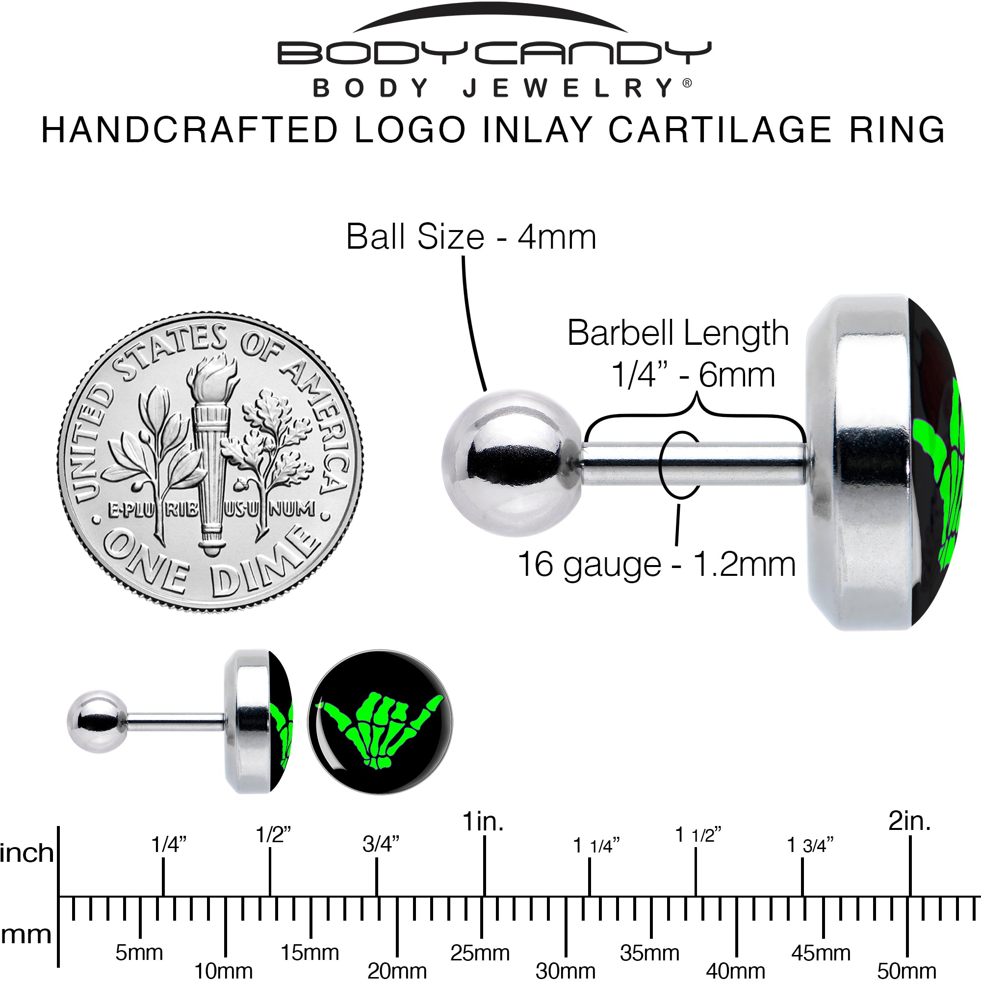 16G 1/4 Shaka Hand Cartilage Tragus Earring by Onyx O