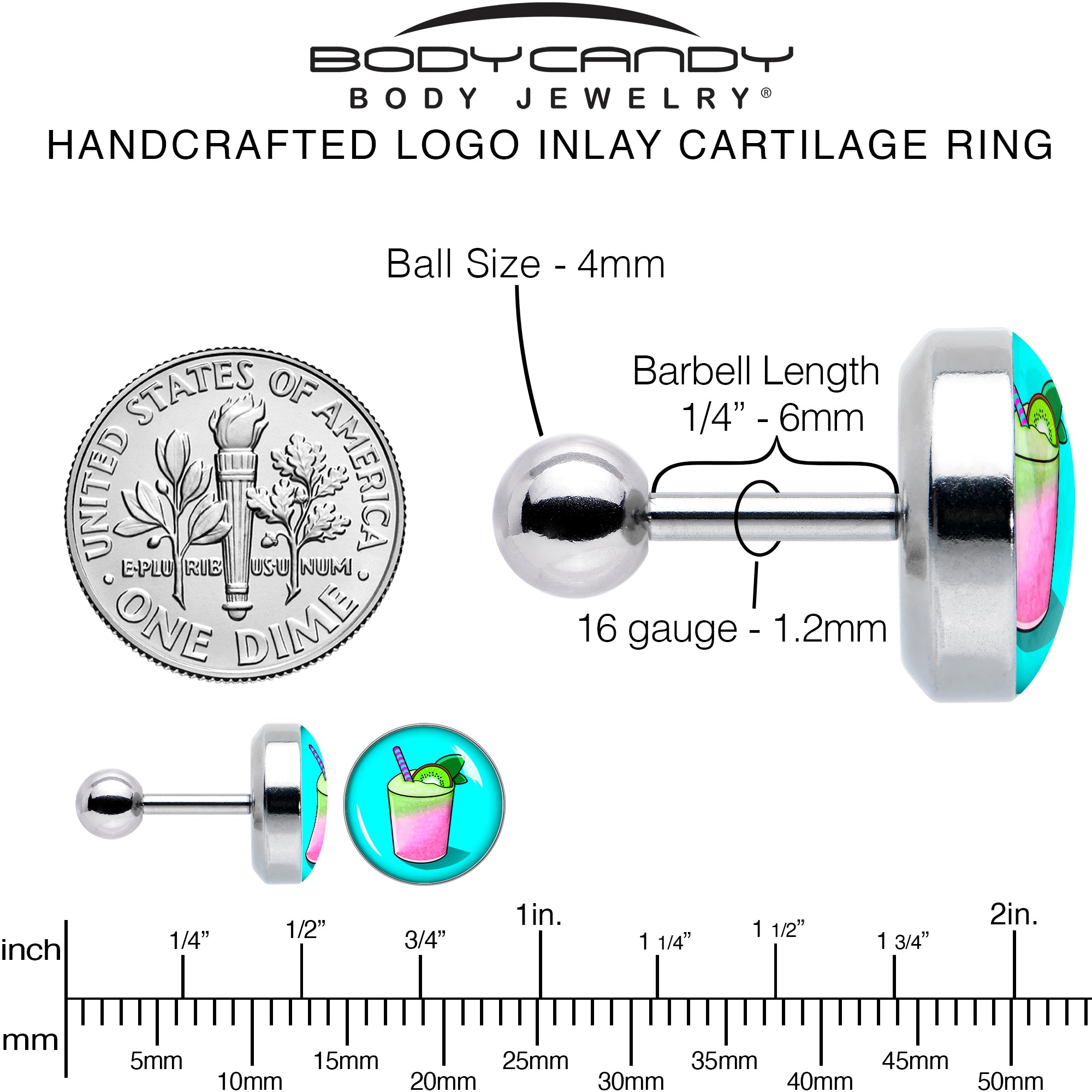 16G 1/4 Summer Drink Cartilage Tragus Earring by Onyx O