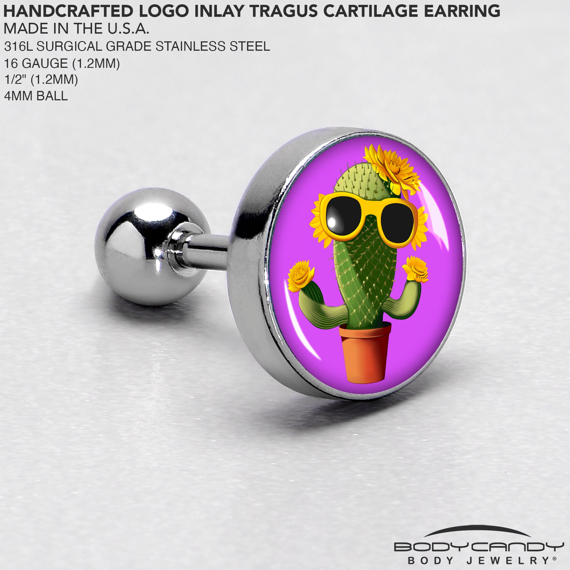 16G 1/4 Sunflower Cactus Cartilage Tragus Earring by Onyx O