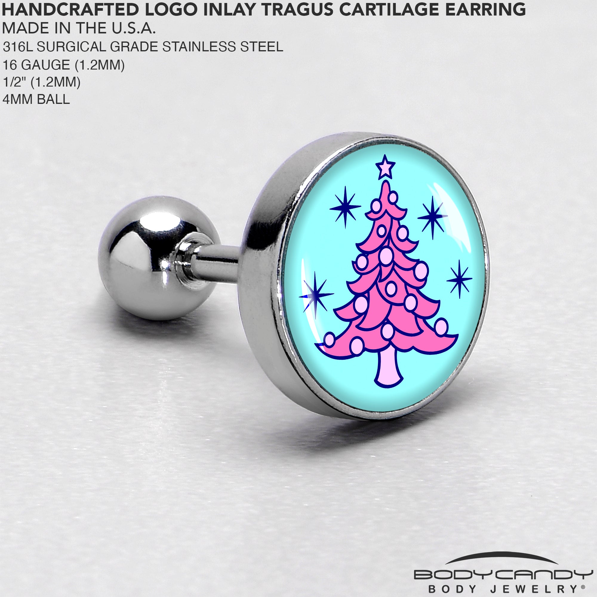 16G 1/4 Pastel Christmas Tree Tragus Cartilage Earring by Onyx O