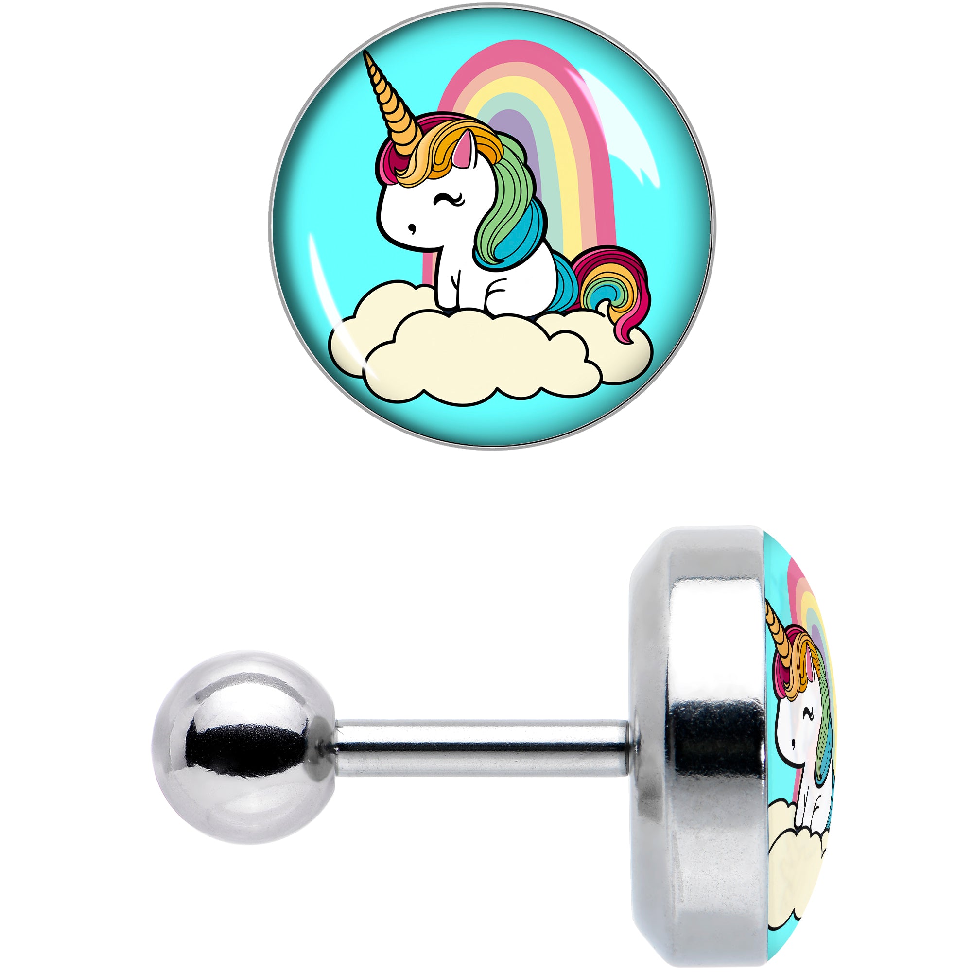 16G 1/4 Rainbow Unicorn Cartilage Tragus Earring by Onyx O