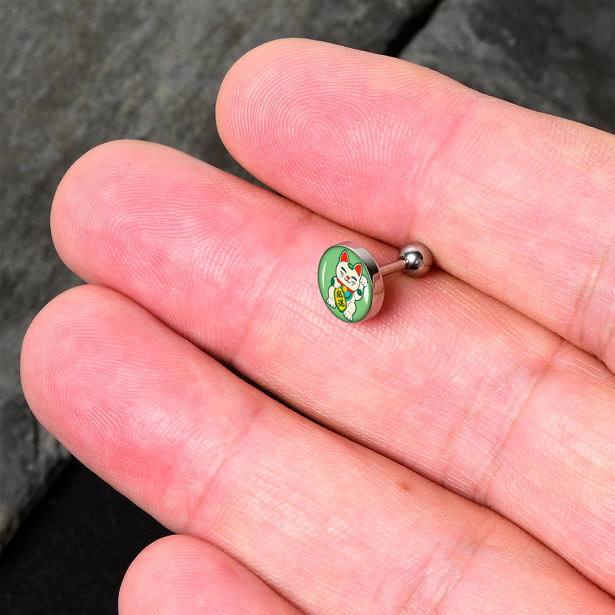 16G 1/4 Waving Cat Cartilage Tragus Earring by Onyx O