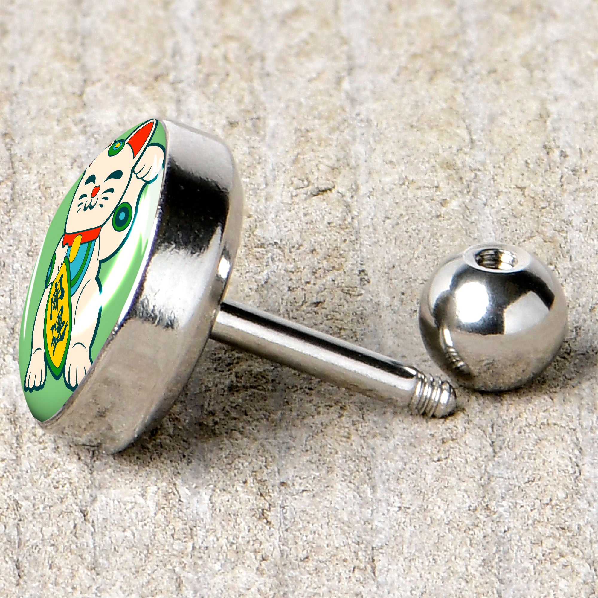 16G 1/4 Waving Cat Cartilage Tragus Earring by Onyx O