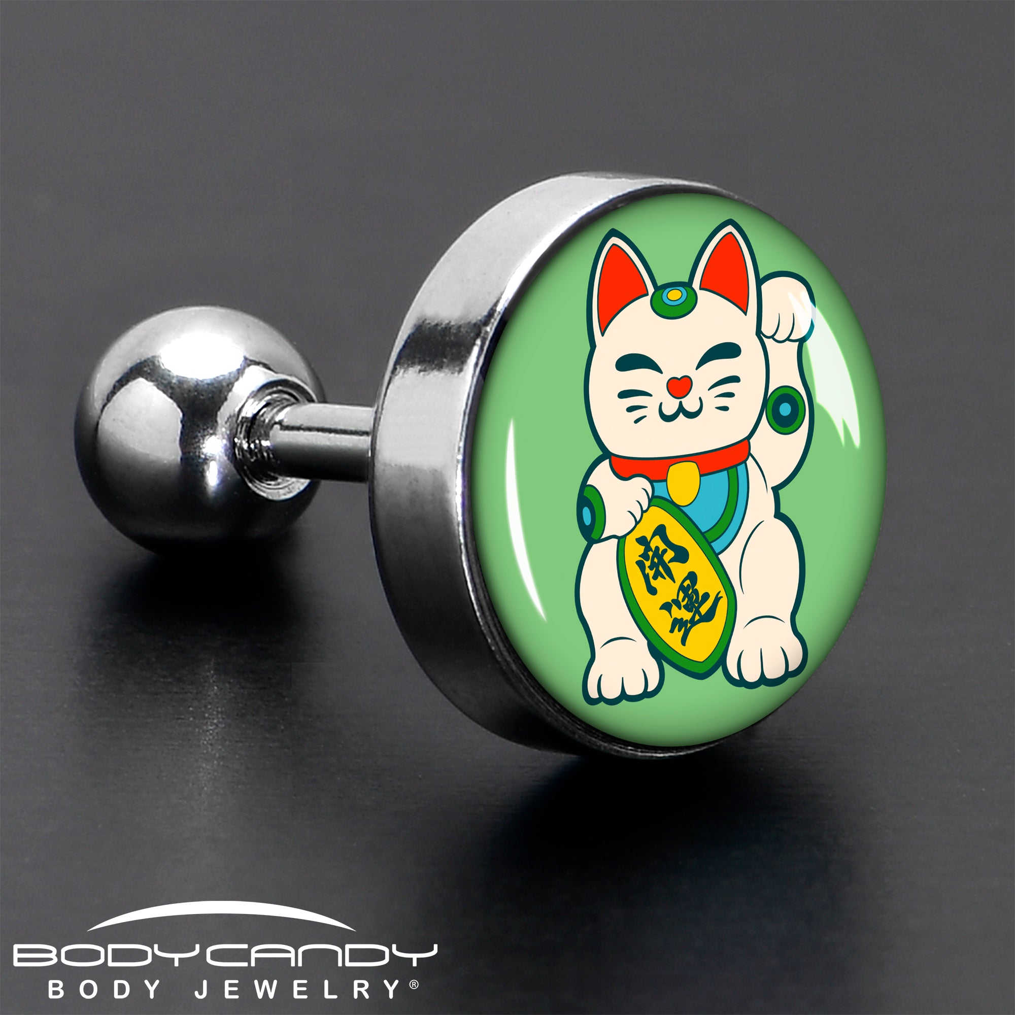 16G 1/4 Waving Cat Cartilage Tragus Earring by Onyx O