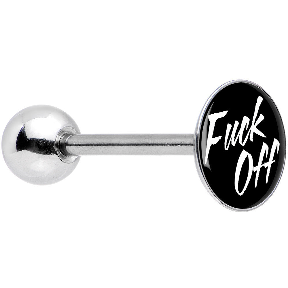 Stainless Steel Black and White F*ck Off Barbell Tongue Ring