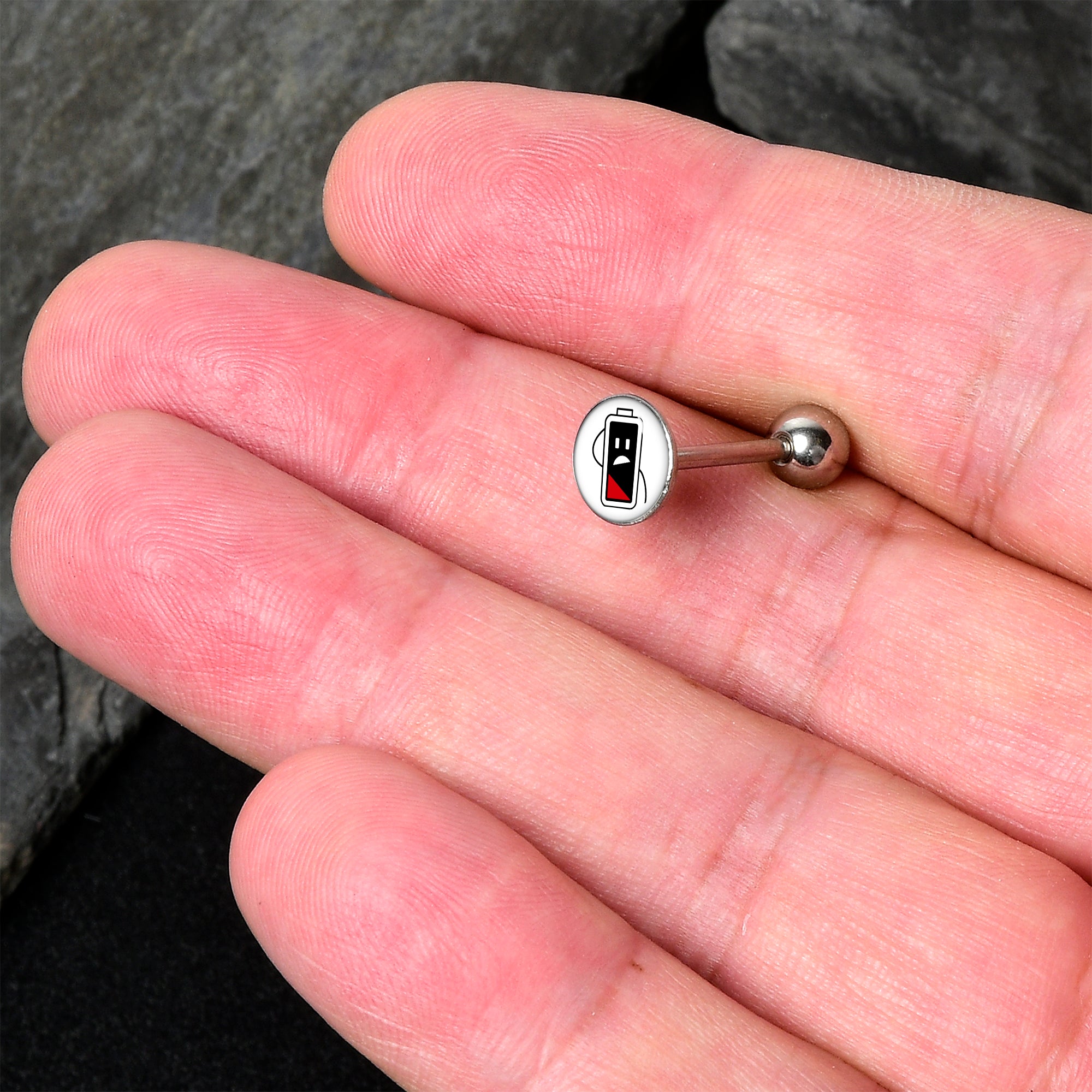 Battery Empty Barbell Tongue Ring by Onyx O