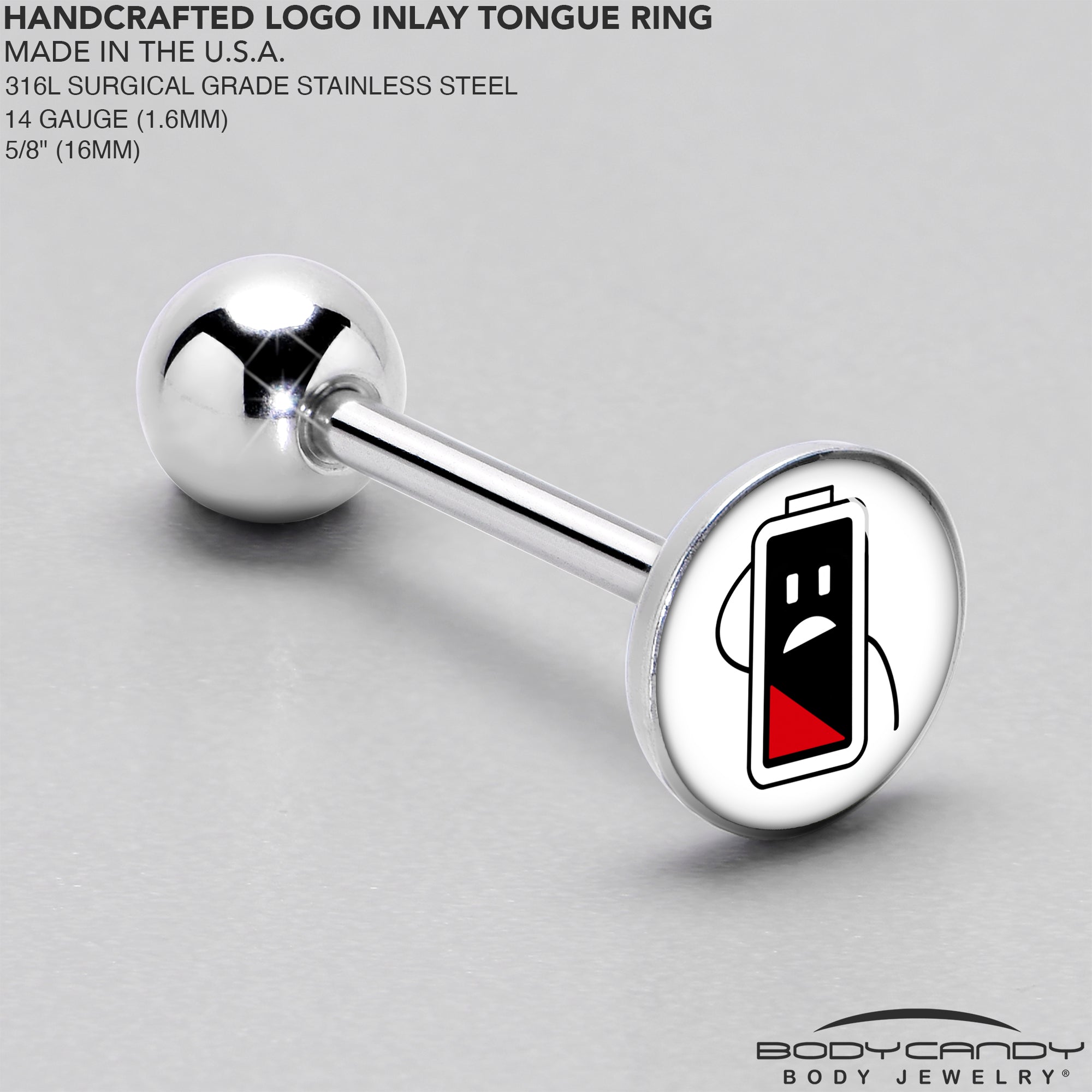 Battery Empty Barbell Tongue Ring by Onyx O
