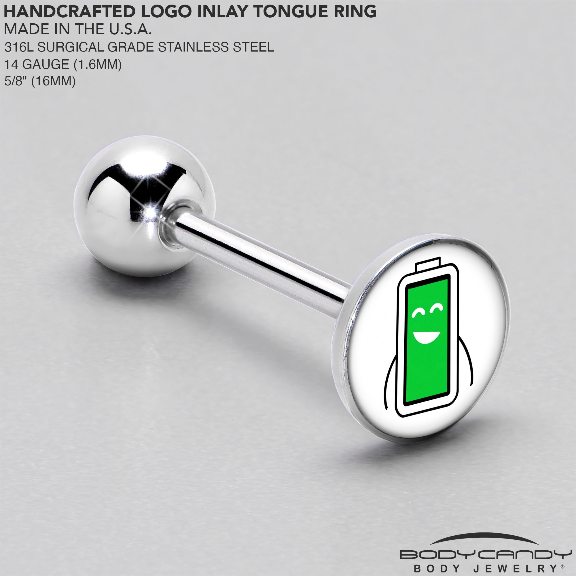 Battery Full Barbell Tongue Ring by Onyx O