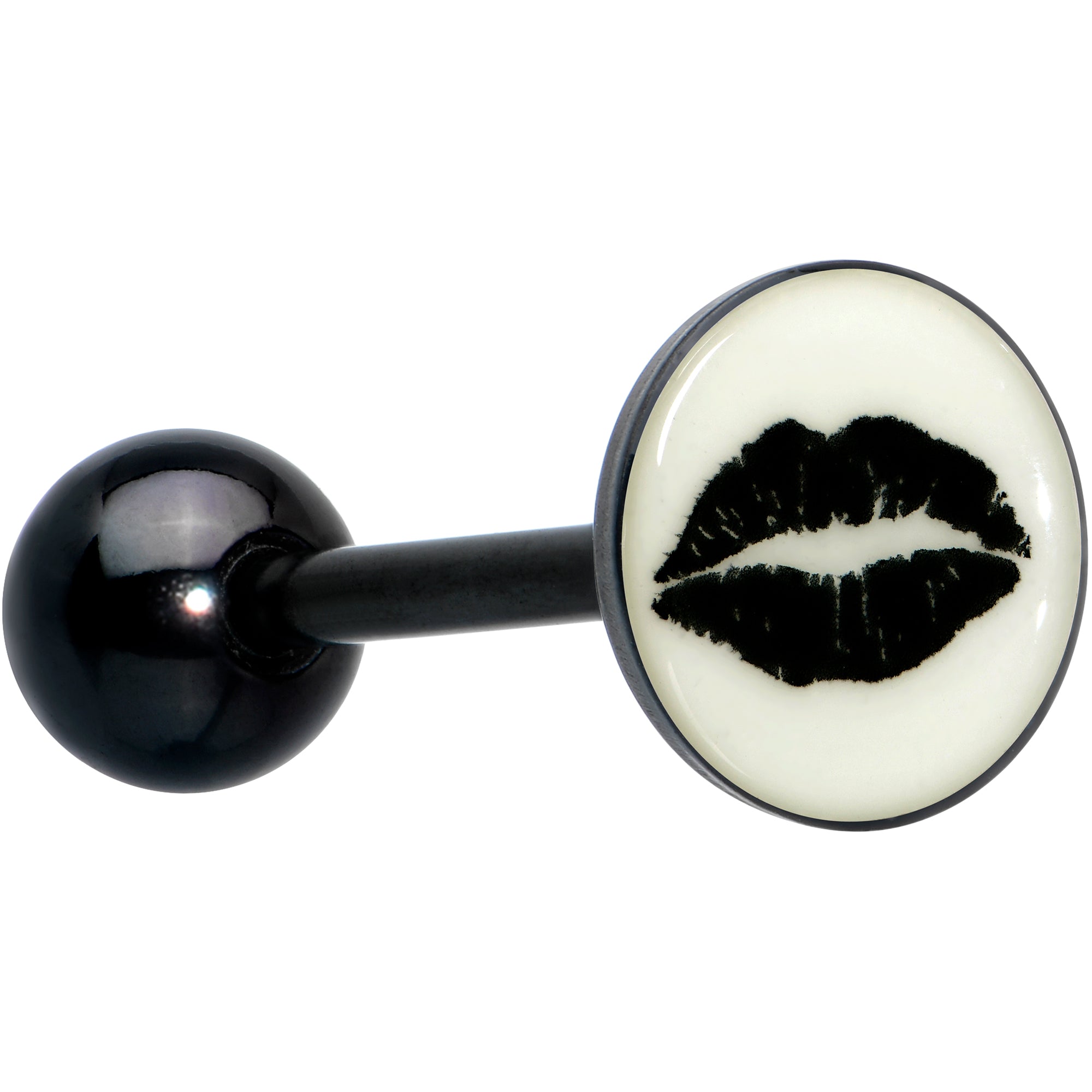 Black Glow in the Dark Lipstick Kiss Mark Barbell Tongue Ring by Onyx O