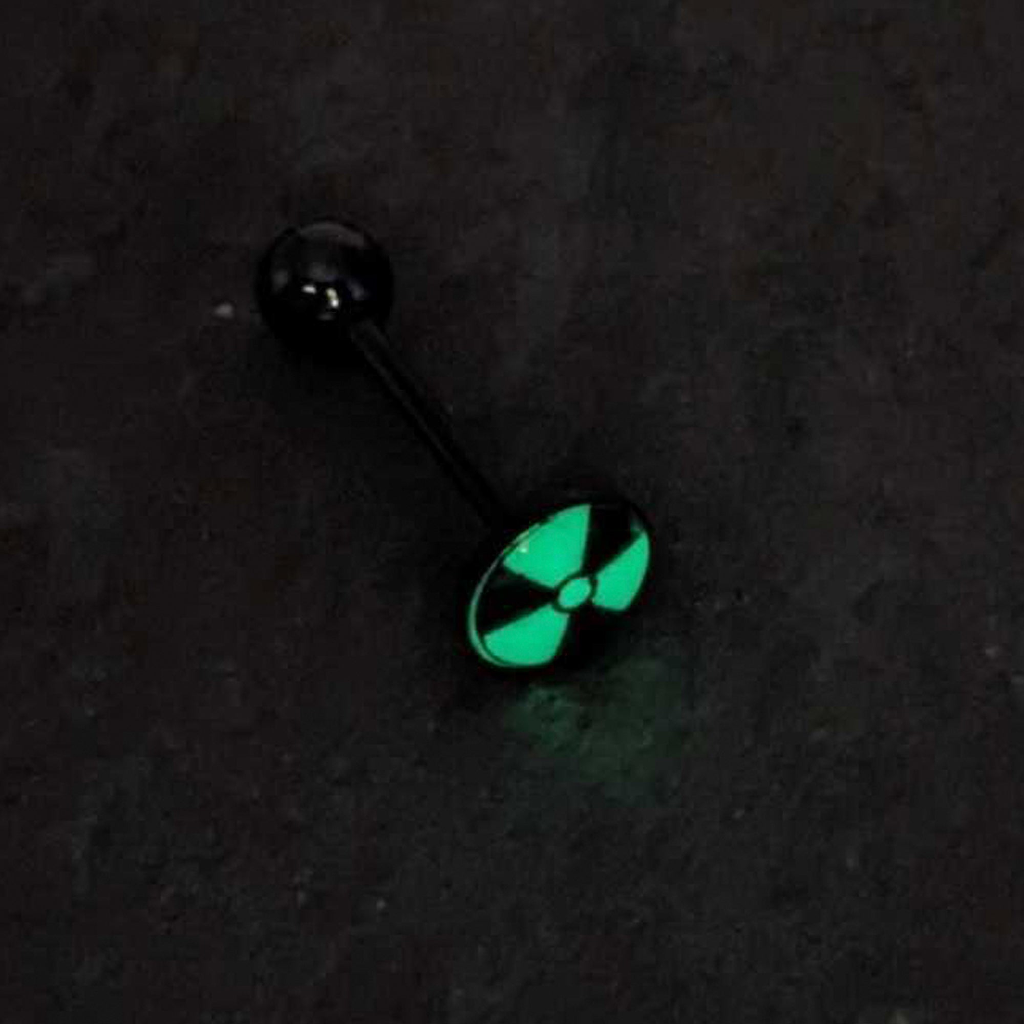 Glow in the Dark Black Anodized Radioactive Barbell Tongue Ring by Onyx O