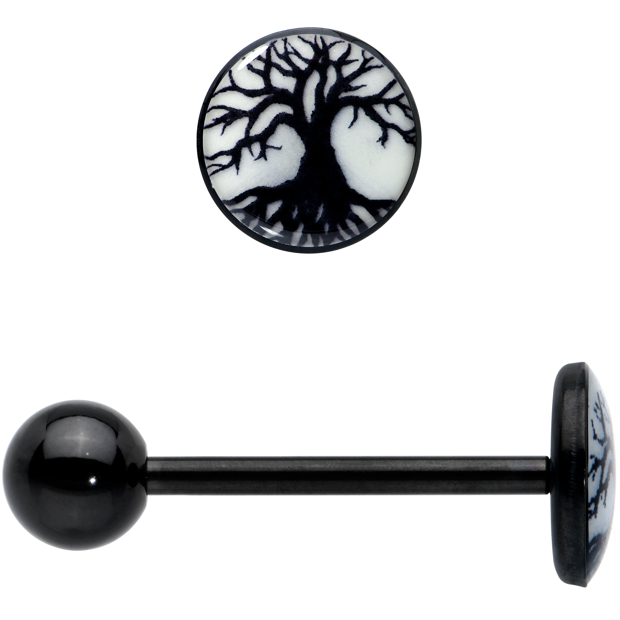 Glow in the Dark Black Anodized Tree of Life Barbell Tongue Ring by Onyx O