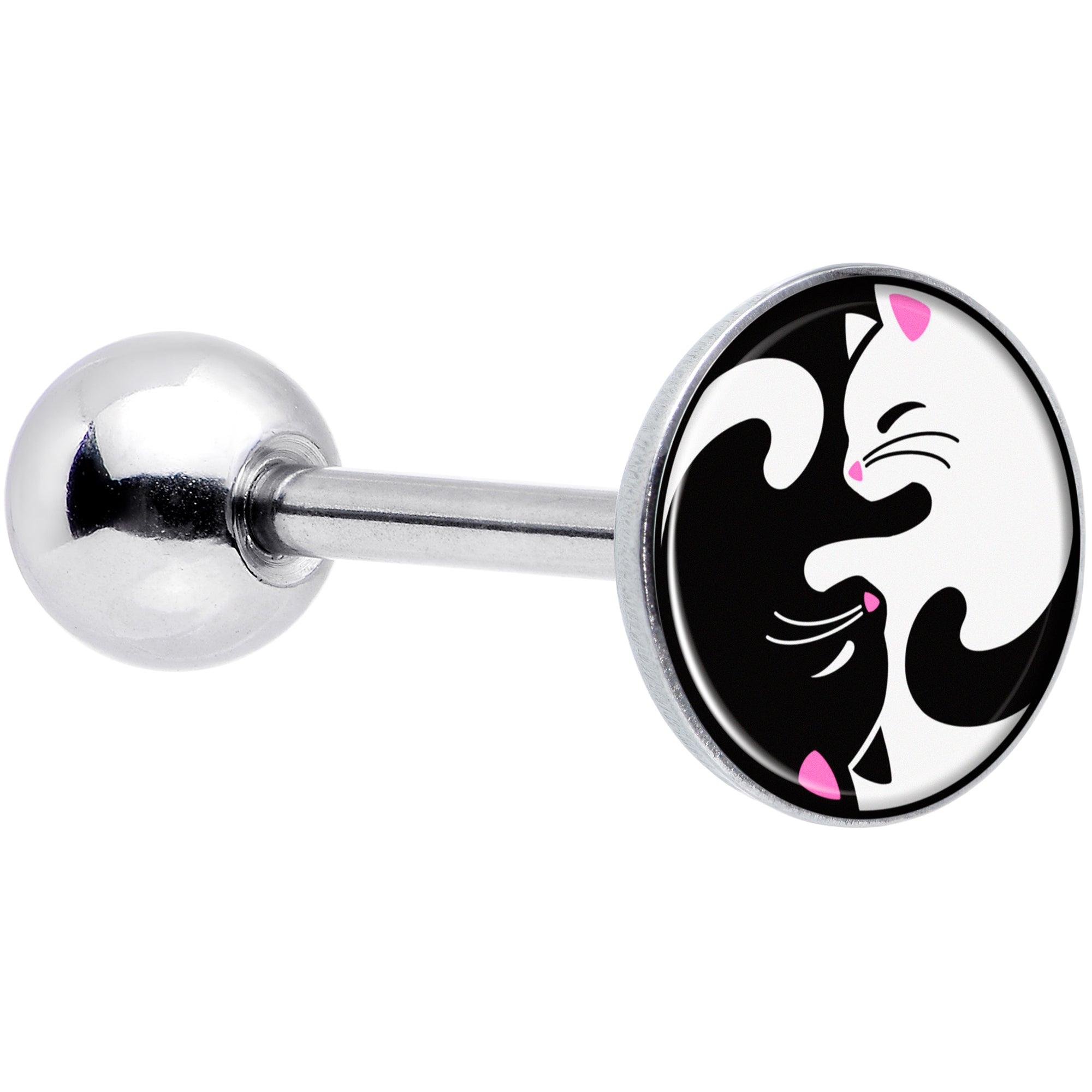 Cute Kitty Cat Yin Yang Barbell Tongue Ring by Onyx O