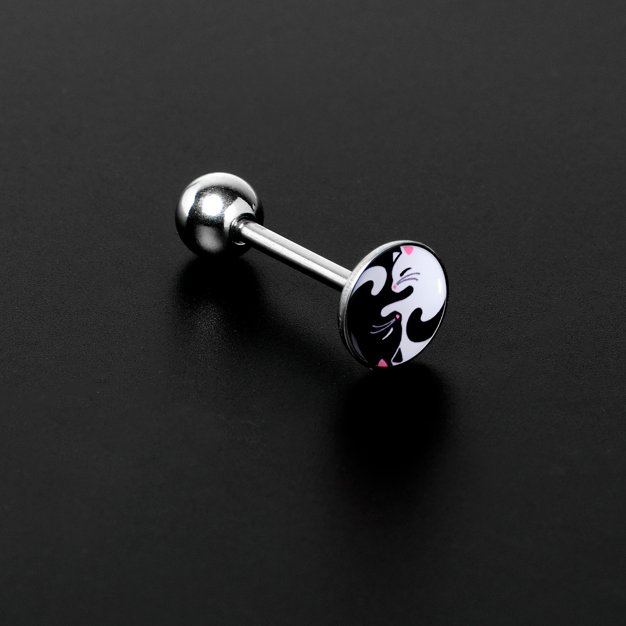 Cute Kitty Cat Yin Yang Barbell Tongue Ring by Onyx O