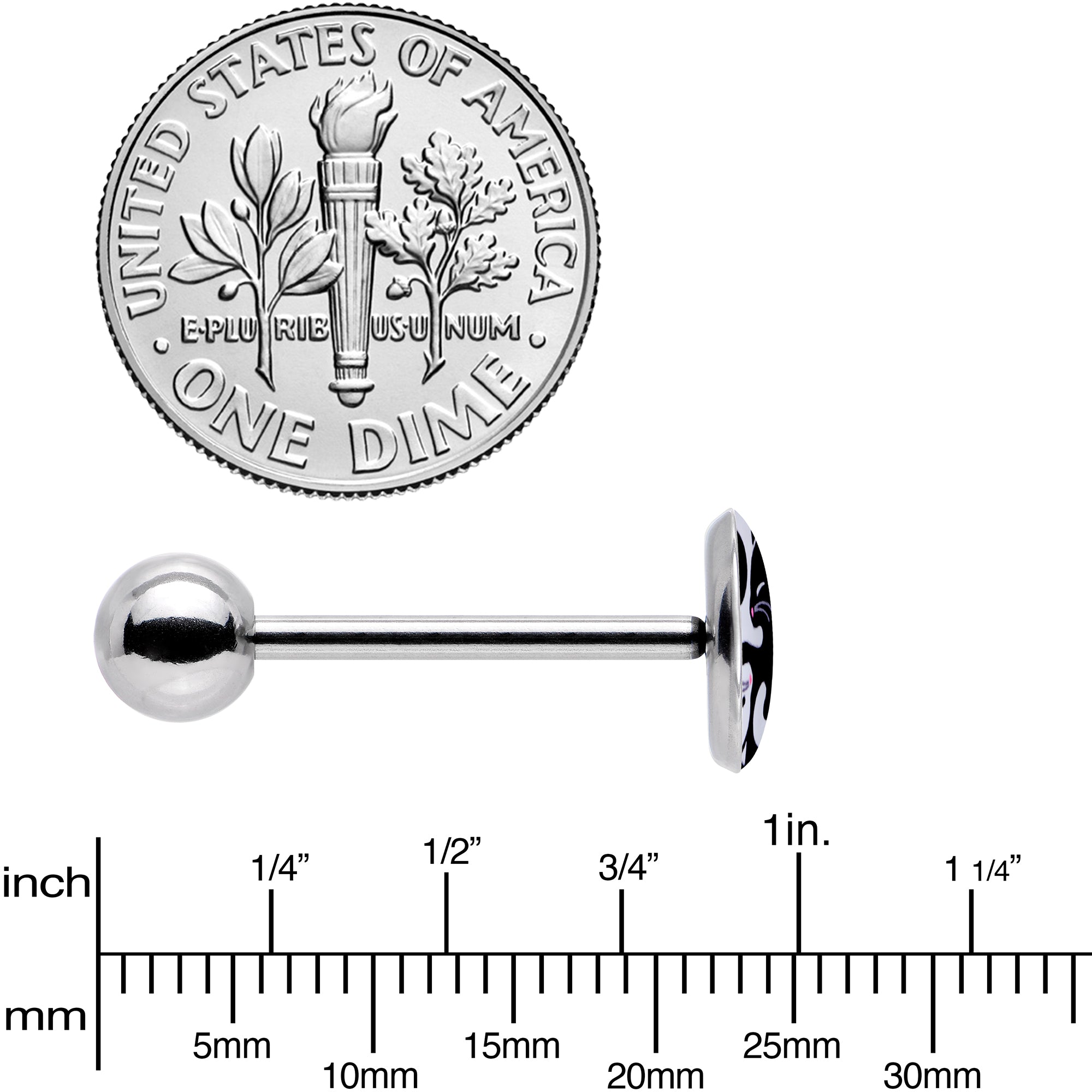 Cute Kitty Cat Yin Yang Barbell Tongue Ring by Onyx O