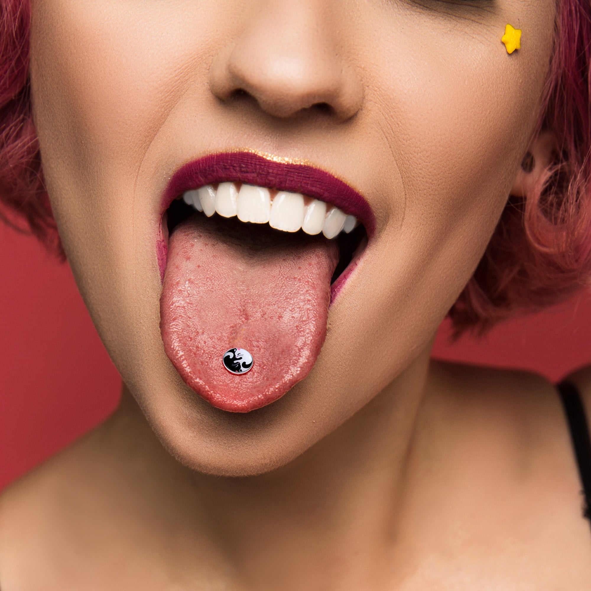 Cute Kitty Cat Yin Yang Barbell Tongue Ring by Onyx O