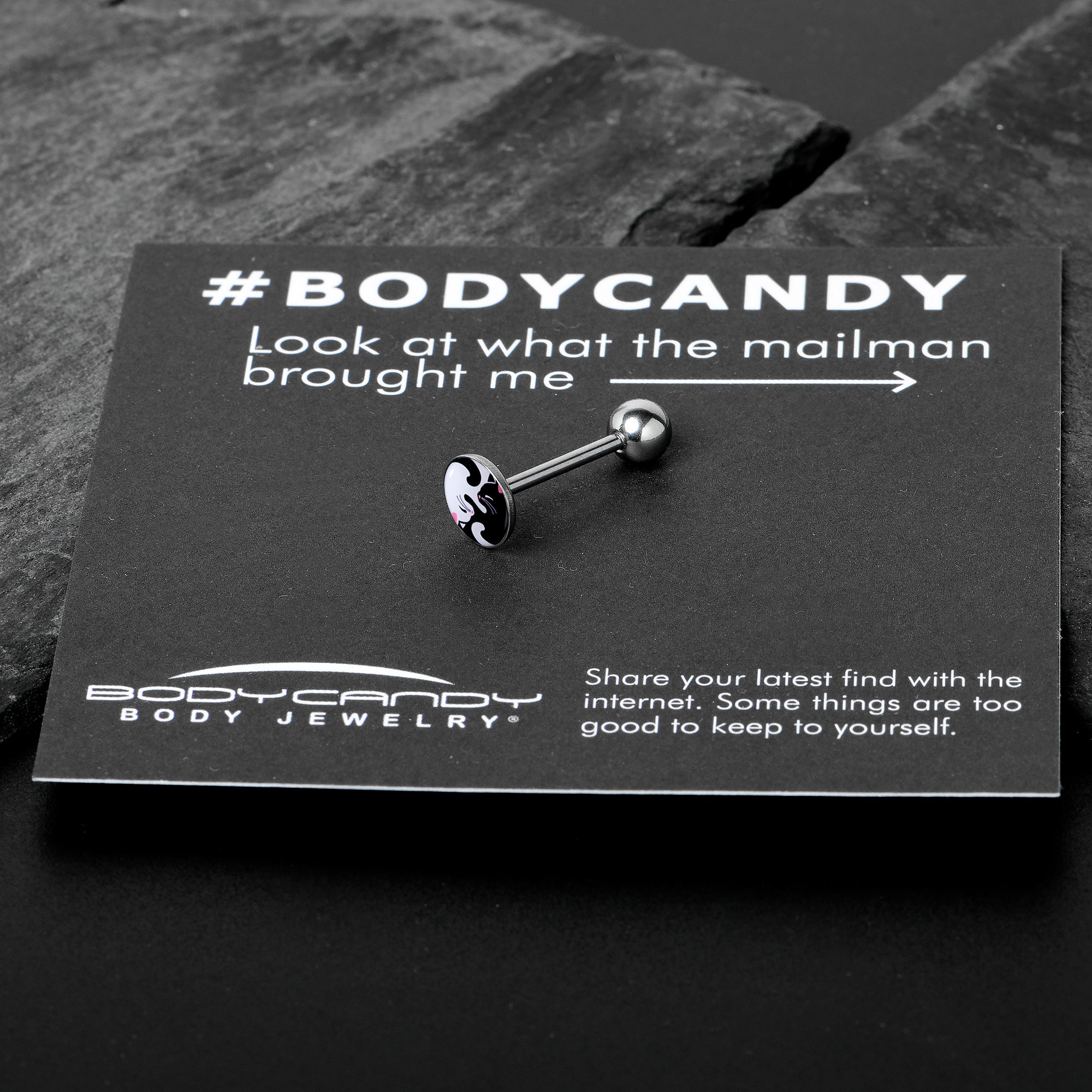 Cute Kitty Cat Yin Yang Barbell Tongue Ring by Onyx O