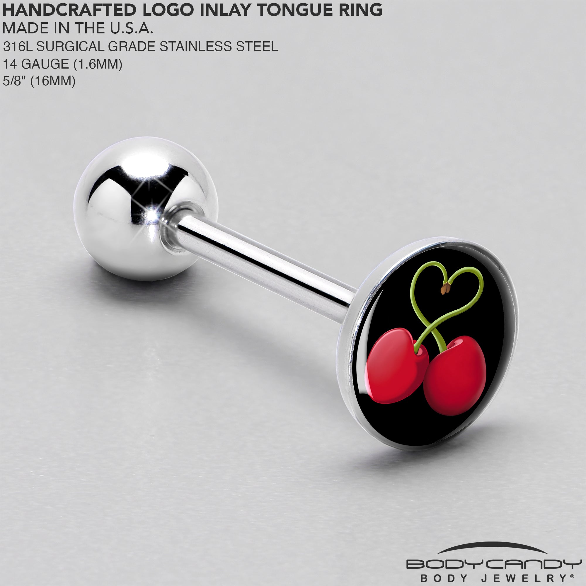 Cherry Heart Barbell Tongue Ring by Onyx O