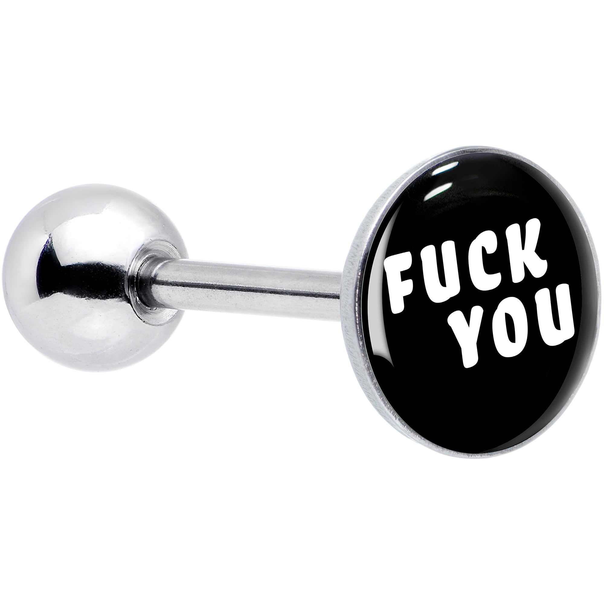 Black and White F*ck You Barbell Tongue Ring