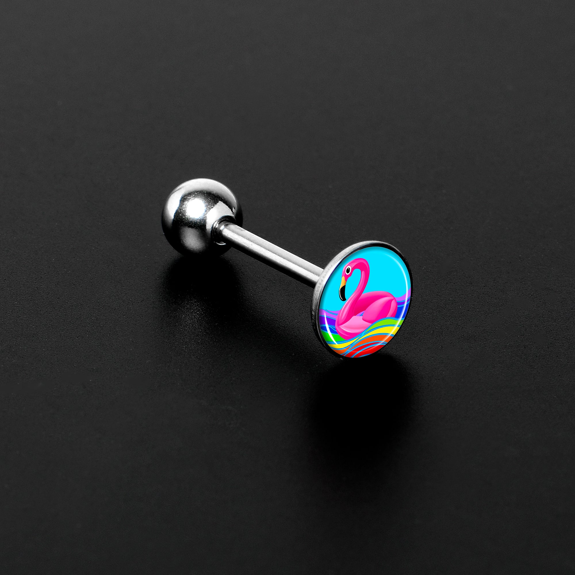 Rainbow Sea Floating Flamingo Barbell Tongue Ring by Onyx O