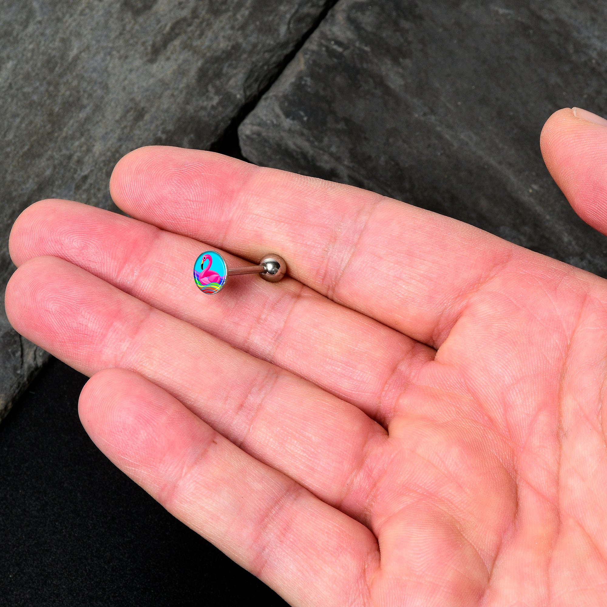 Rainbow Sea Floating Flamingo Barbell Tongue Ring by Onyx O