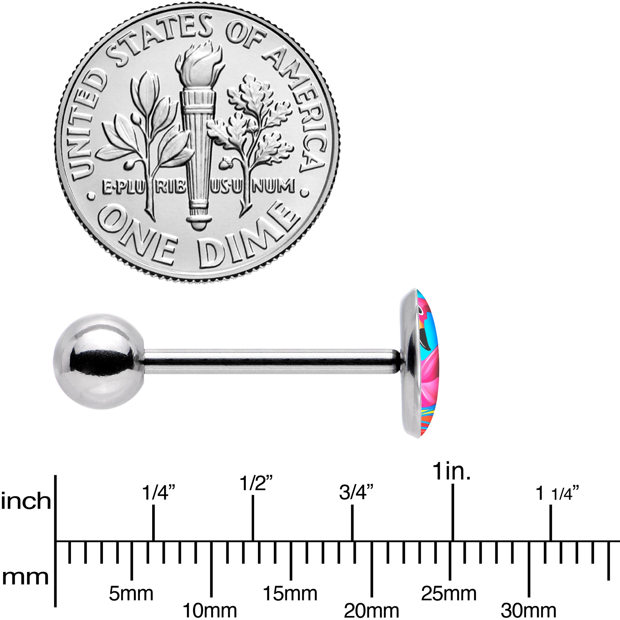 Rainbow Sea Floating Flamingo Barbell Tongue Ring by Onyx O