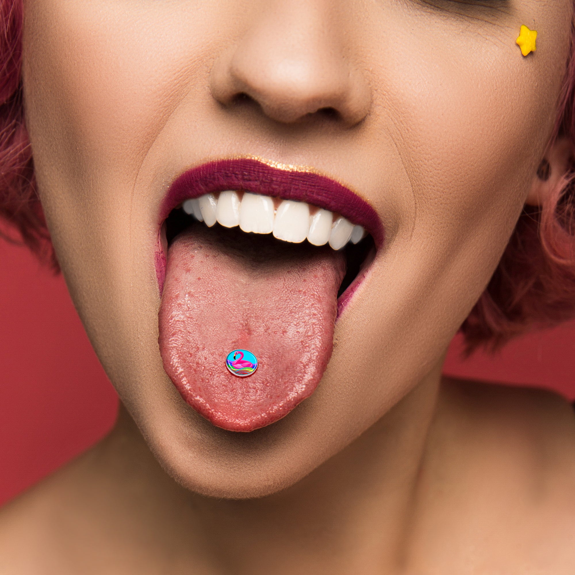 Rainbow Sea Floating Flamingo Barbell Tongue Ring by Onyx O