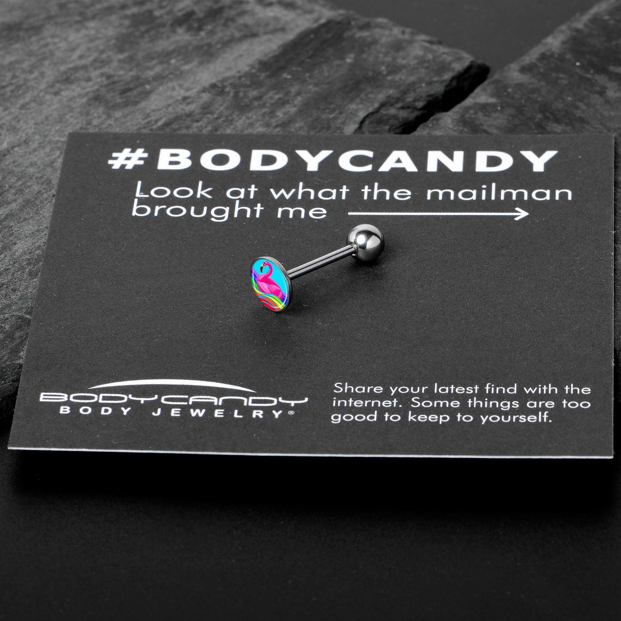 Rainbow Sea Floating Flamingo Barbell Tongue Ring by Onyx O