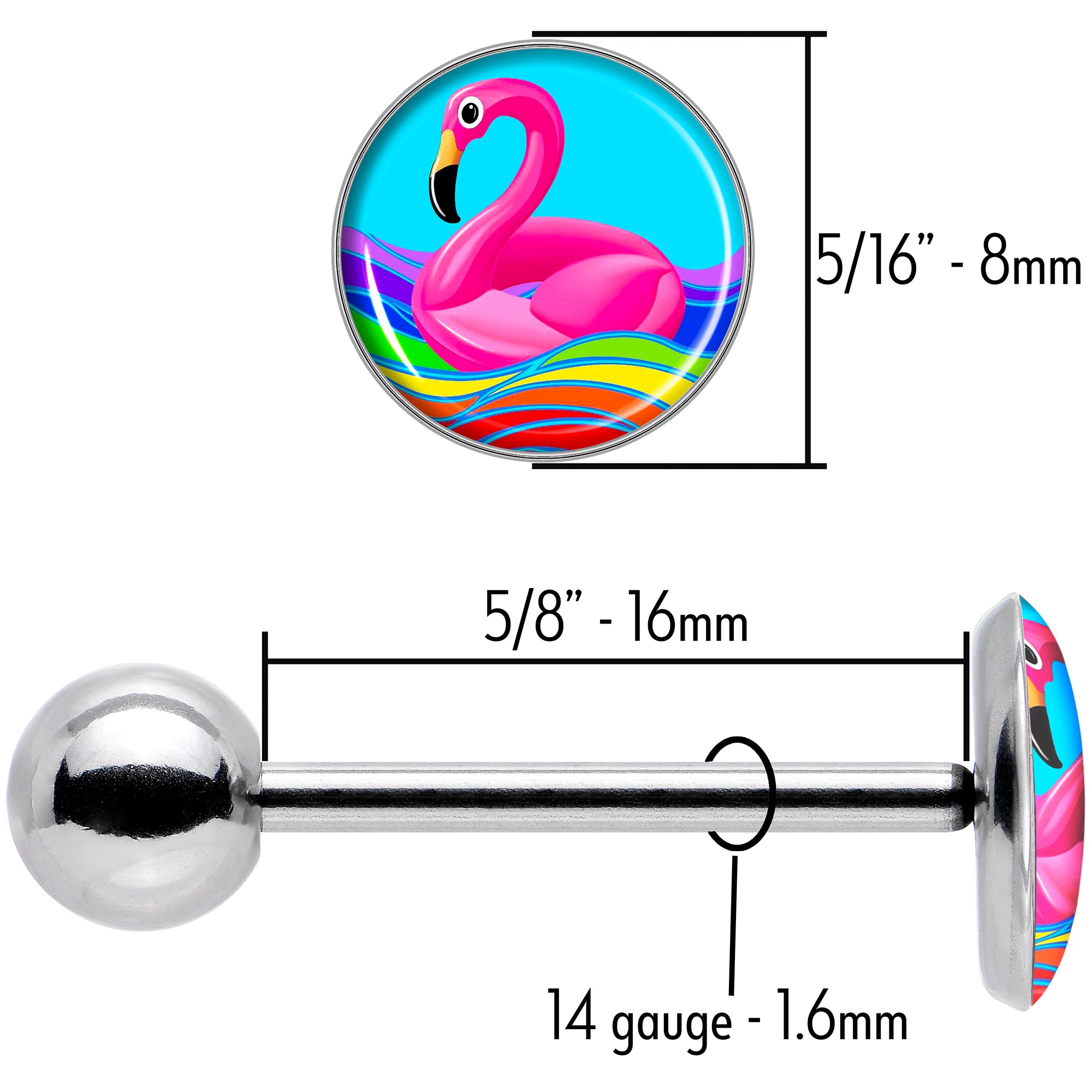 Rainbow Sea Floating Flamingo Barbell Tongue Ring by Onyx O