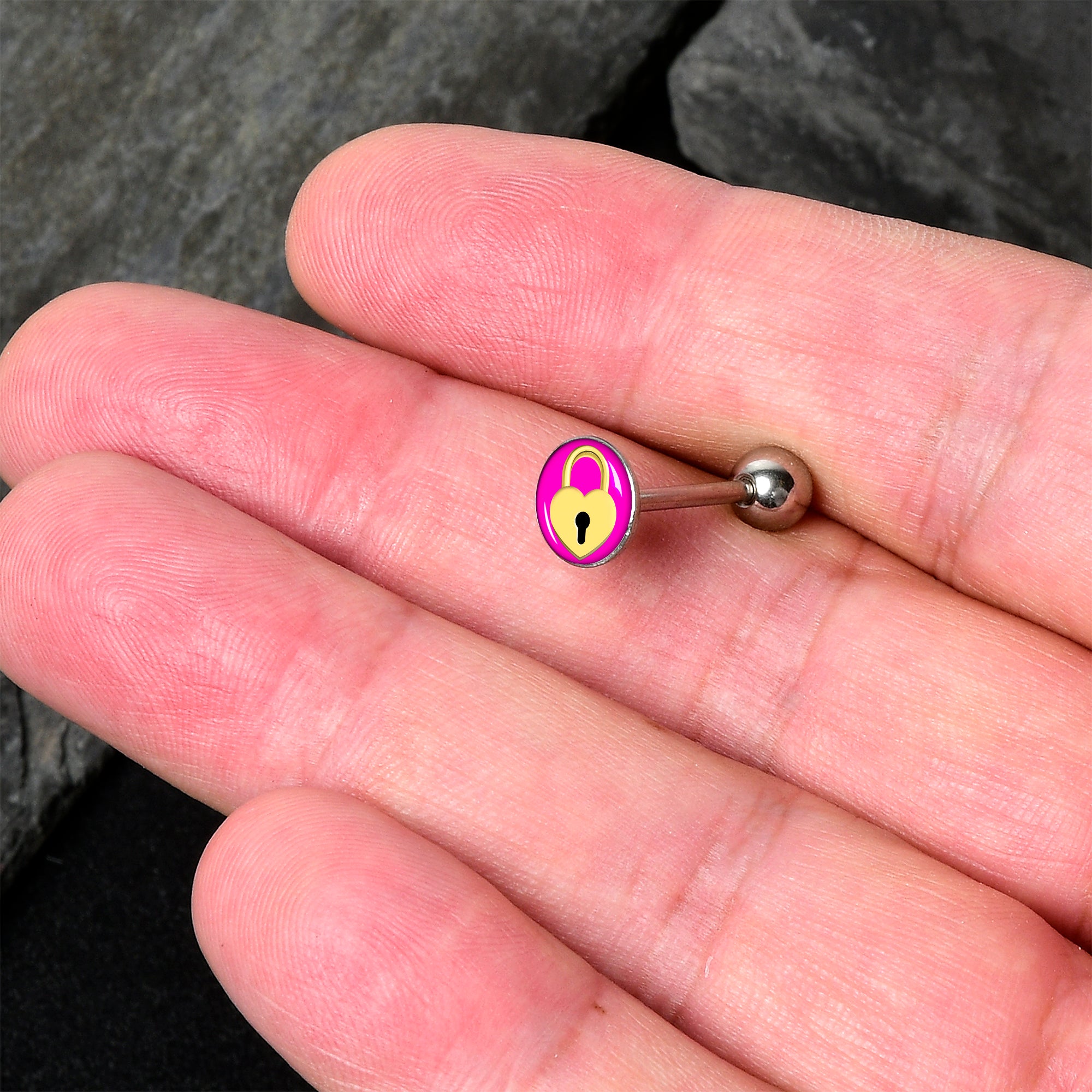 Heart Lock Barbell Tongue Ring by Onyx O