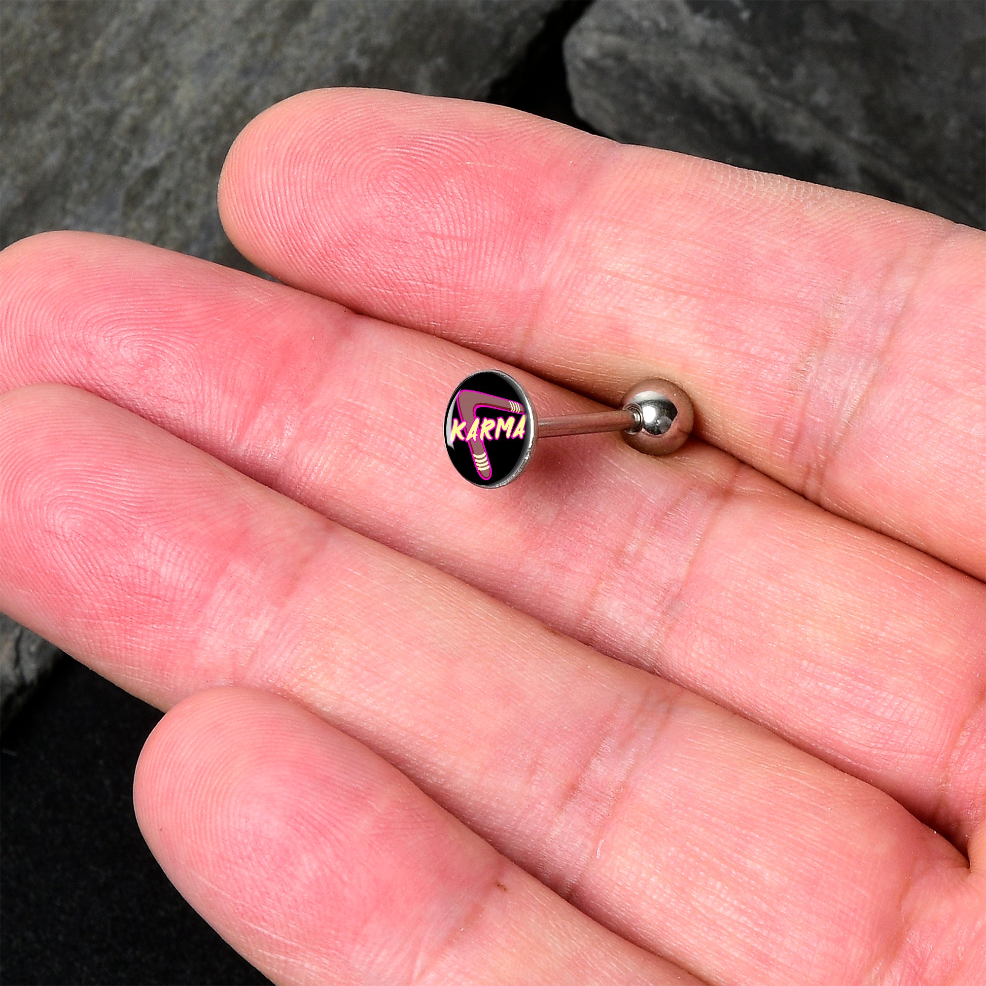 Karmic Boomerang Barbell Tongue Ring by Onyx O