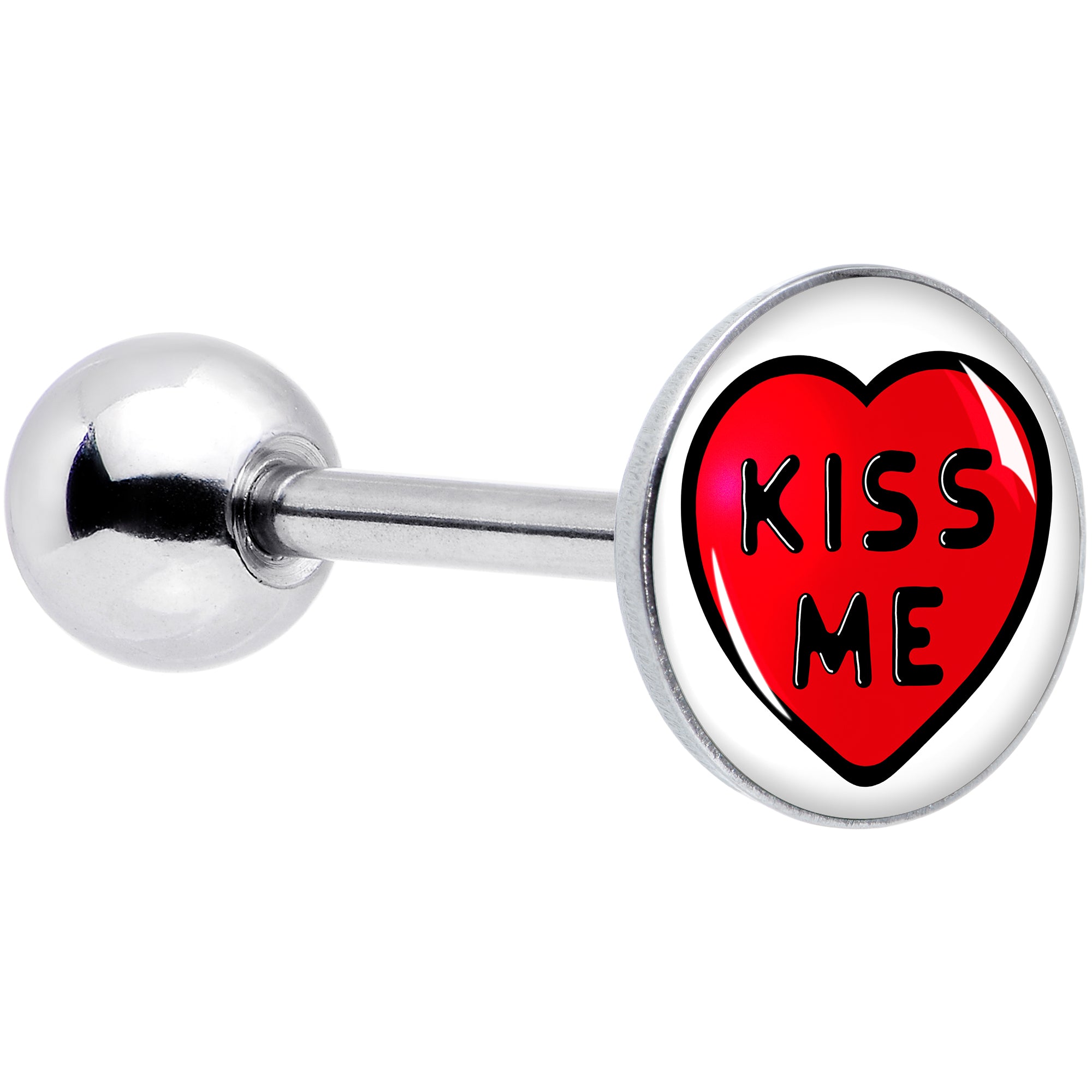 Kiss Me Candy Heart Barbell Tongue Ring by Onyx O