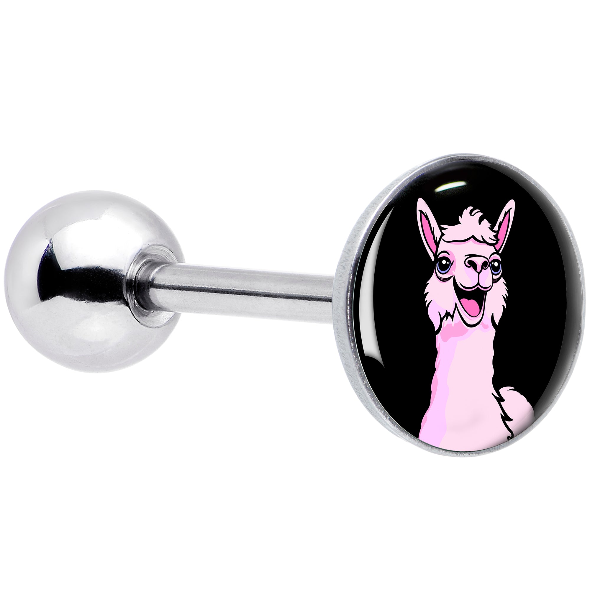 Pink Happy Llama Barbell Tongue Ring by Onyx O