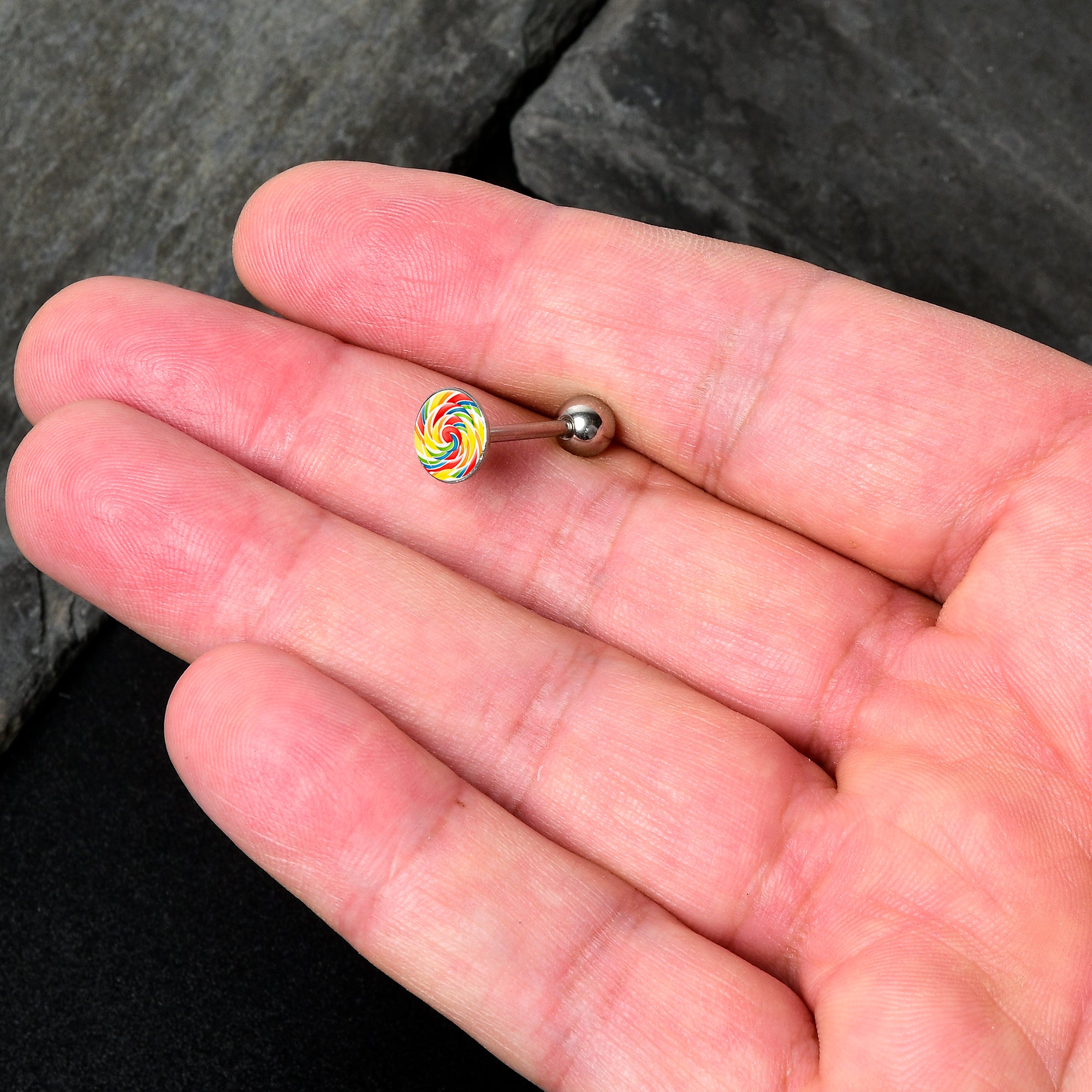 Rainbow Swirl Lollipop Barbell Tongue Ring by Onyx O