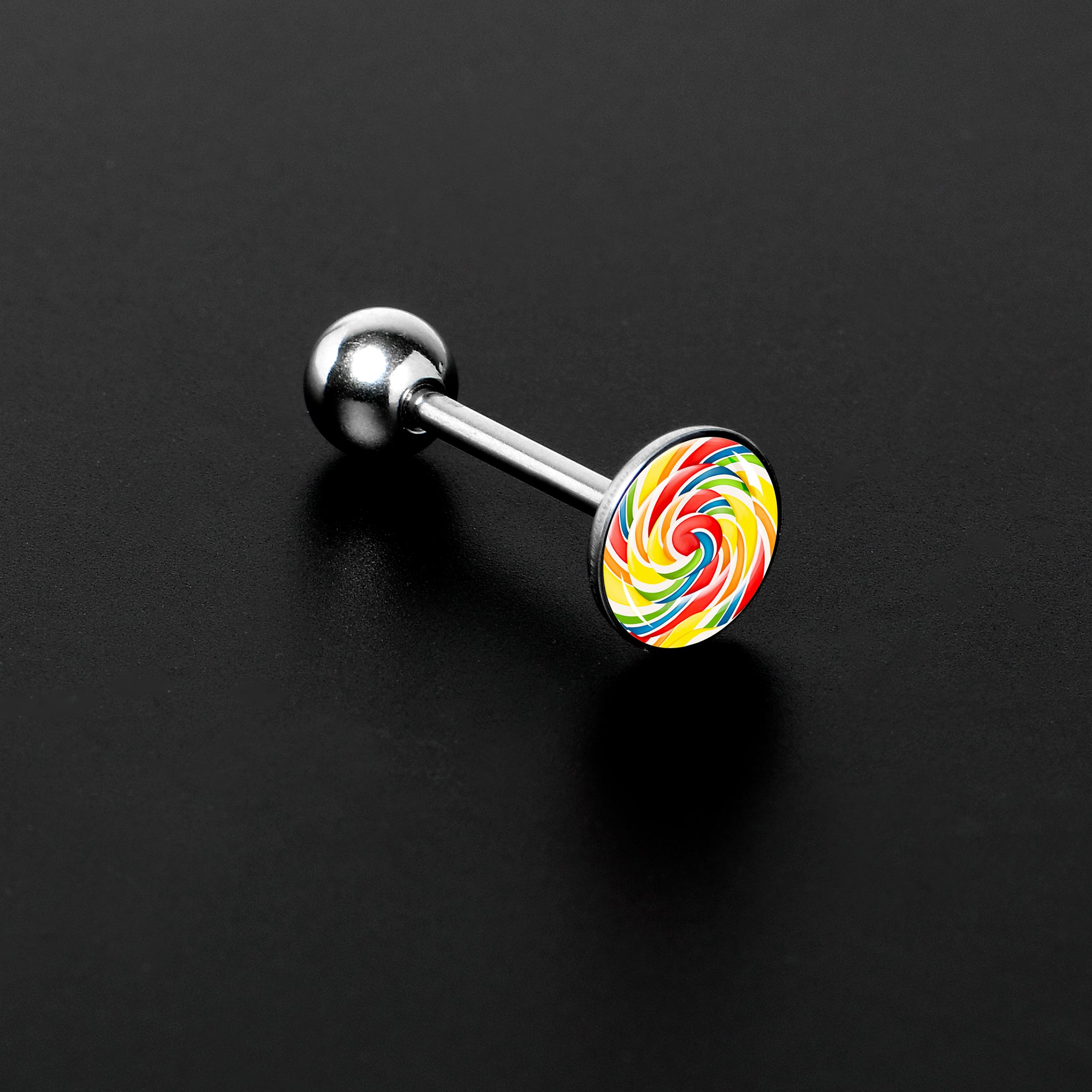 Rainbow Swirl Lollipop Barbell Tongue Ring by Onyx O