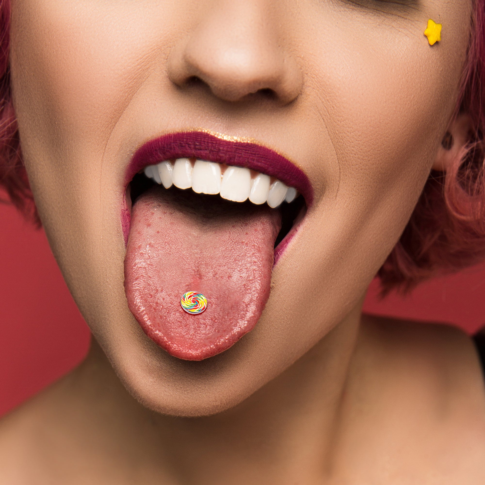 Rainbow Swirl Lollipop Barbell Tongue Ring by Onyx O