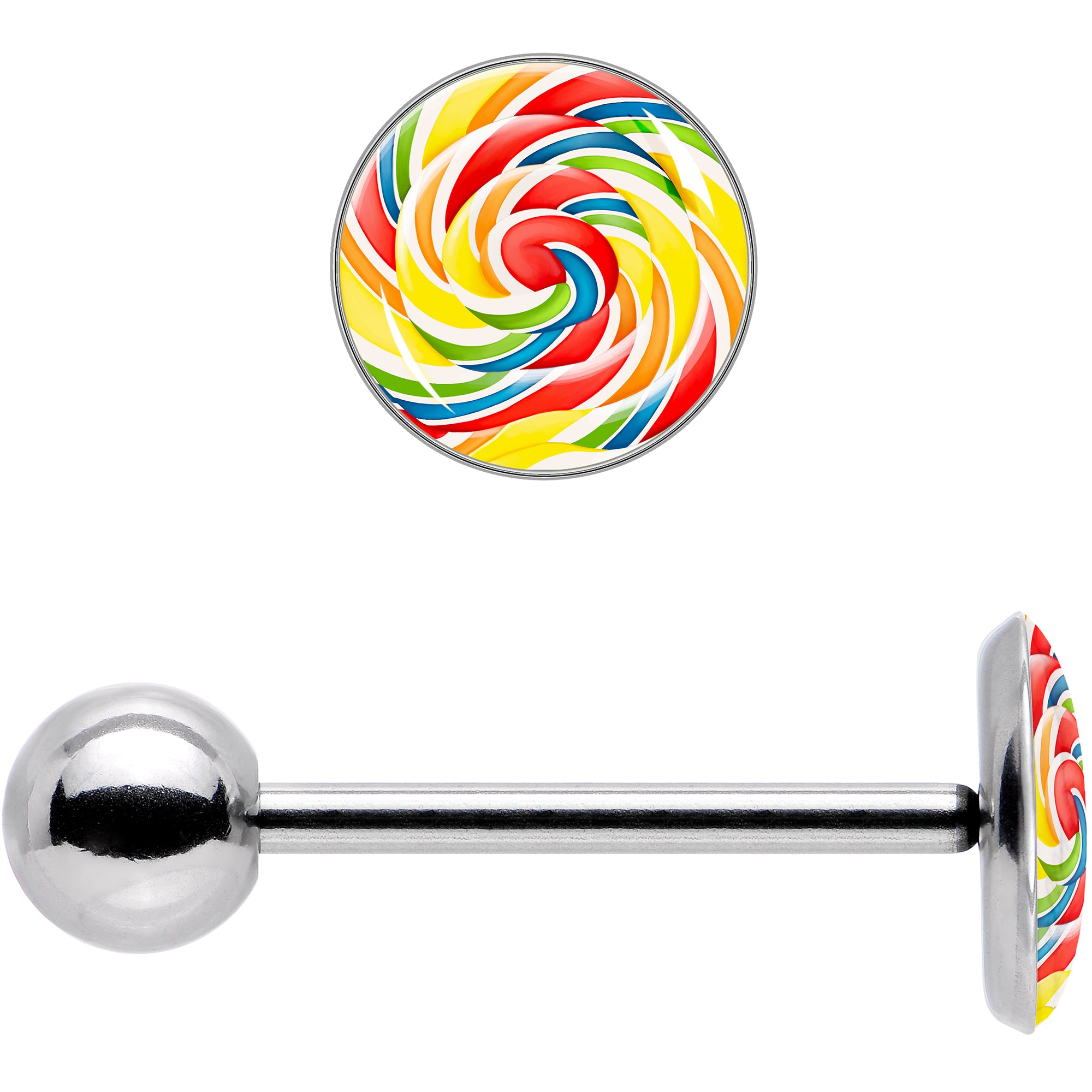 Rainbow Swirl Lollipop Barbell Tongue Ring by Onyx O