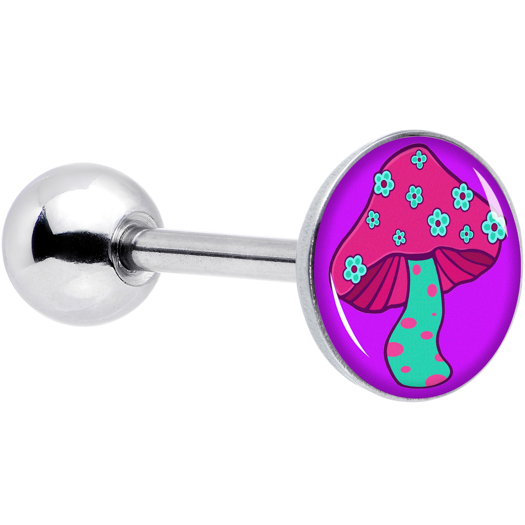Funky Floral Mushroom Barbell Tongue Ring by Onyx O