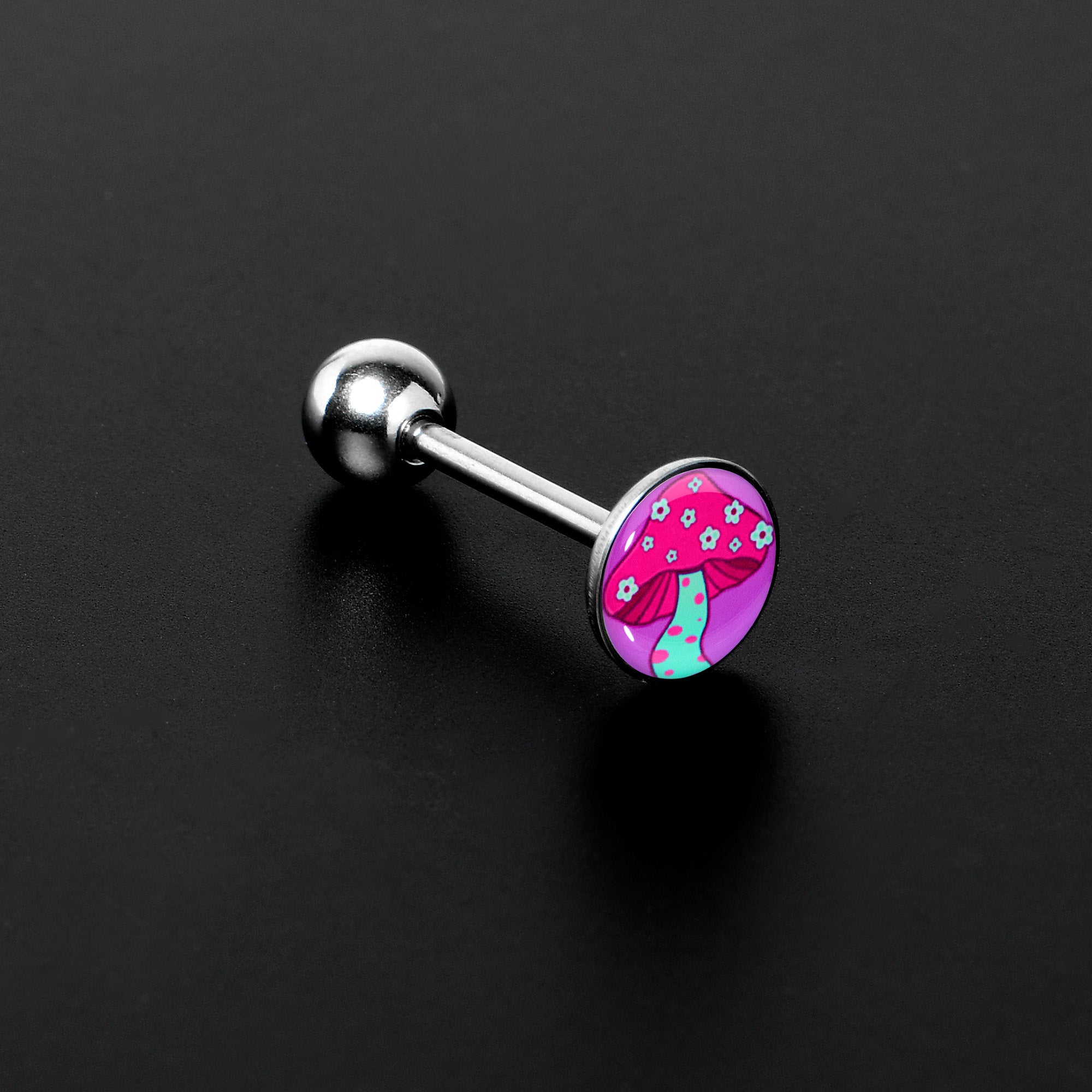 Funky Floral Mushroom Barbell Tongue Ring by Onyx O
