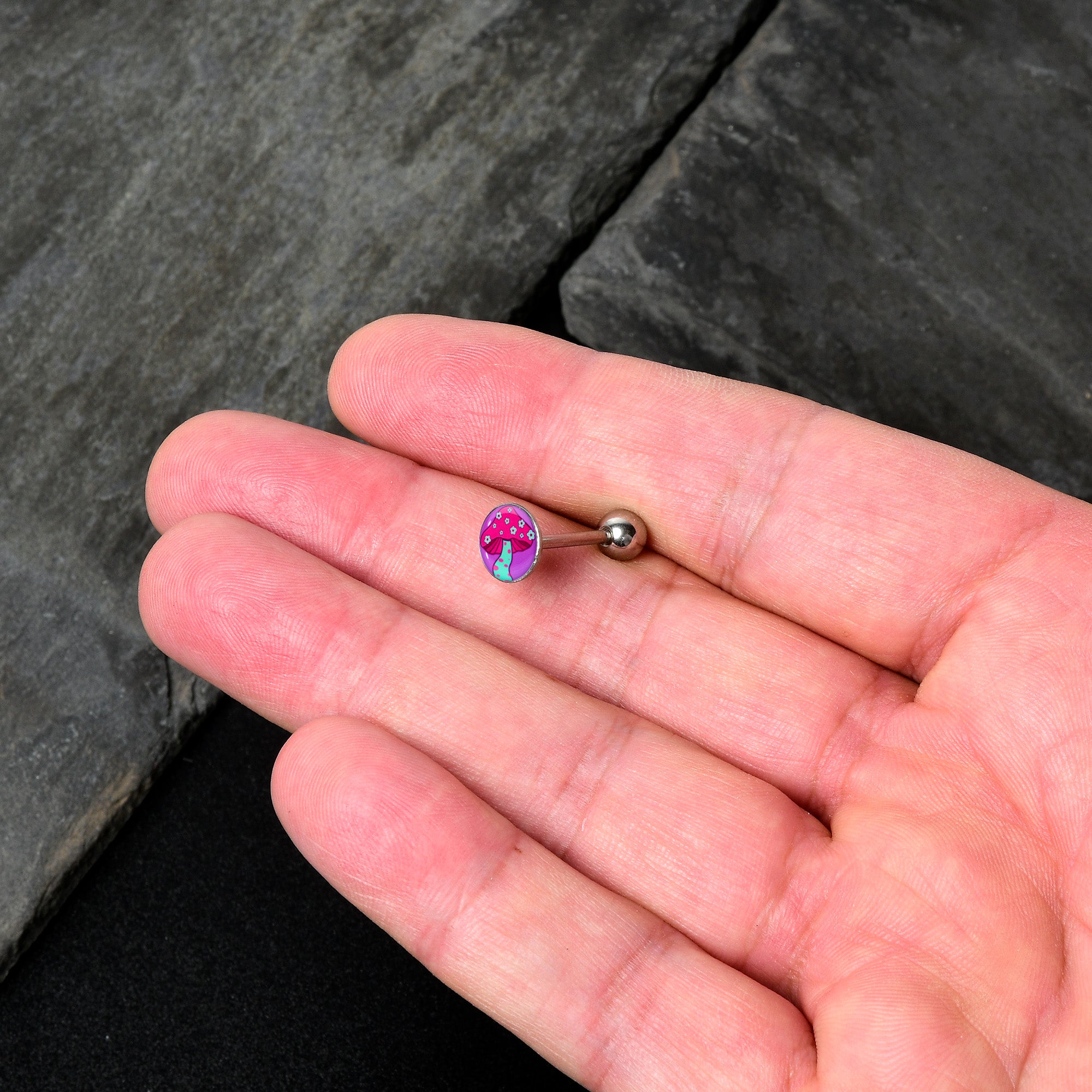 Funky Floral Mushroom Barbell Tongue Ring by Onyx O