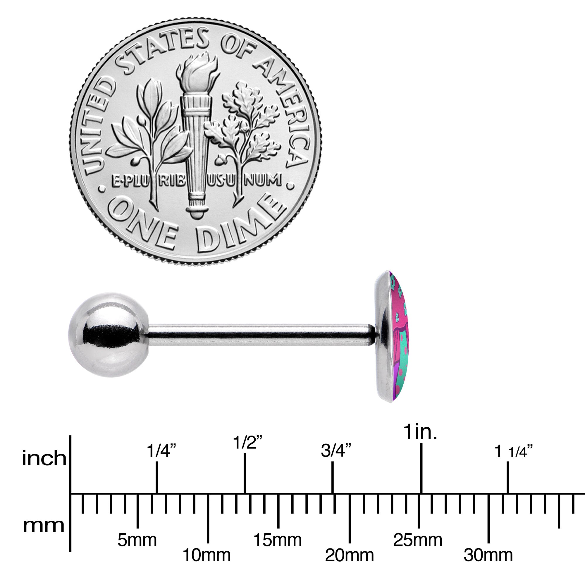 Funky Floral Mushroom Barbell Tongue Ring by Onyx O