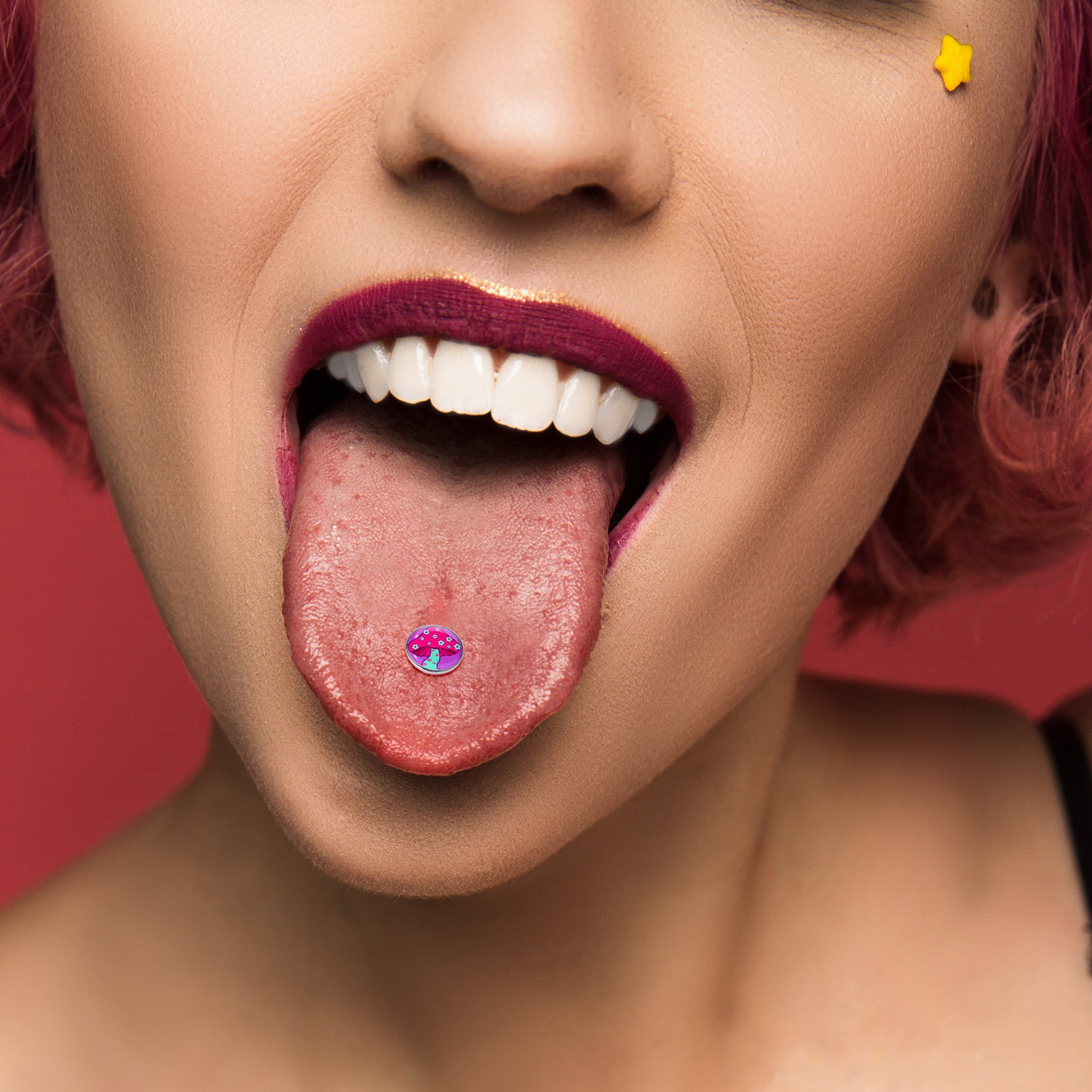 Funky Floral Mushroom Barbell Tongue Ring by Onyx O