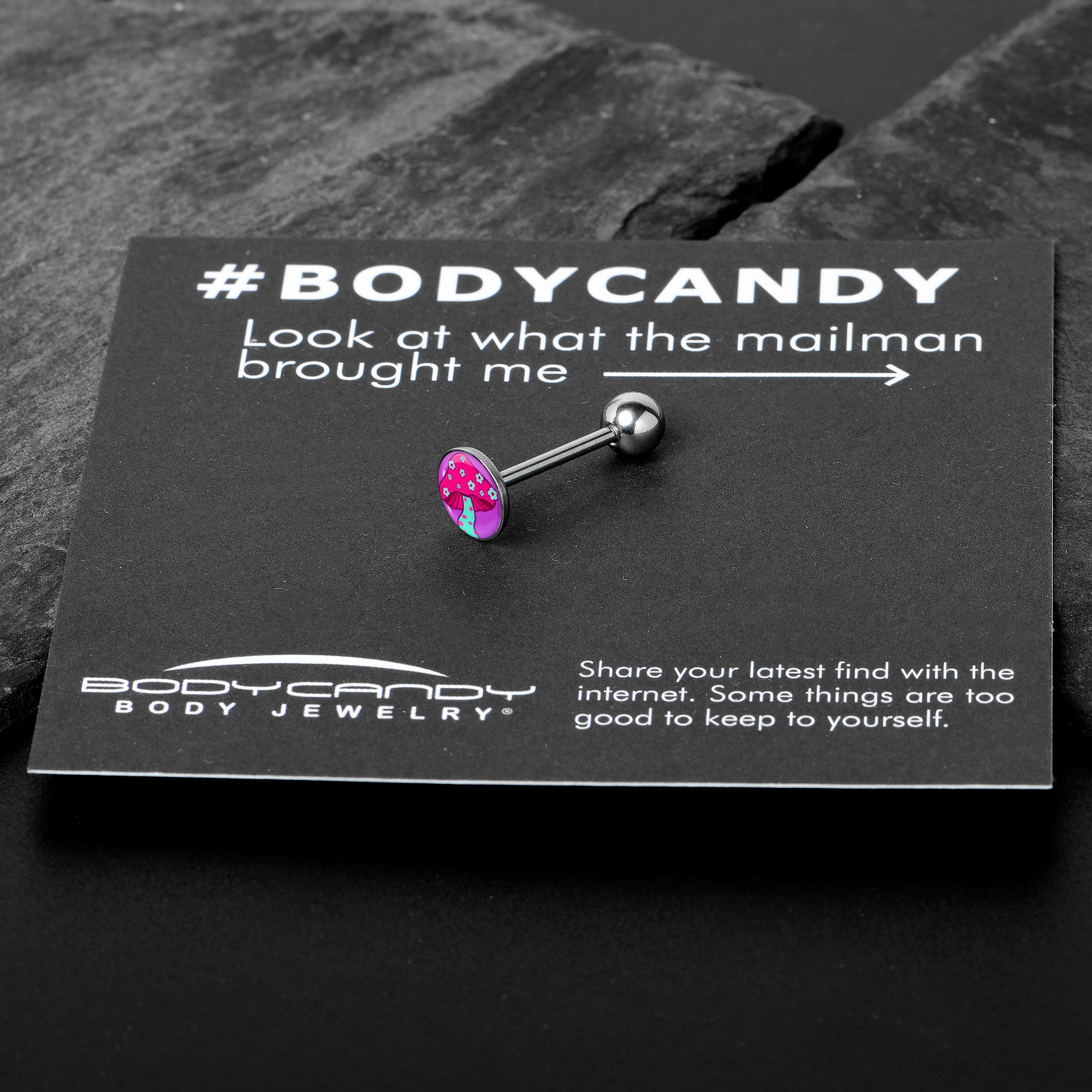 Funky Floral Mushroom Barbell Tongue Ring by Onyx O