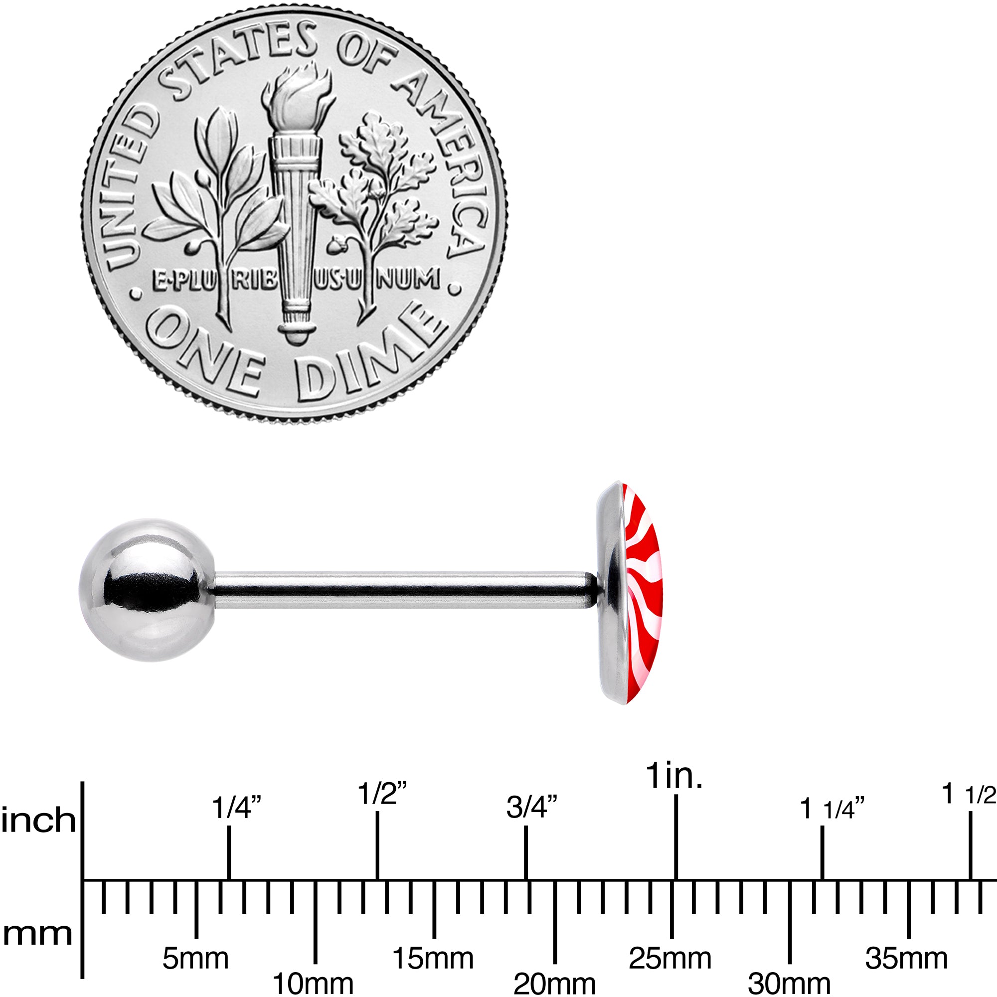 Holiday Peppermint Candy Barbell Tongue Ring