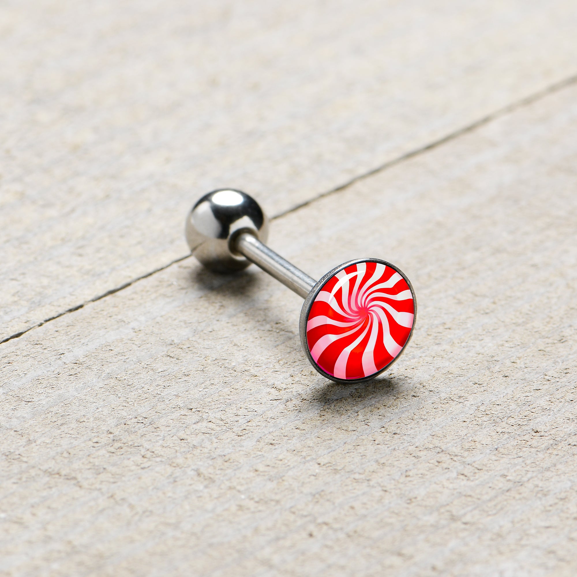Holiday Peppermint Candy Barbell Tongue Ring