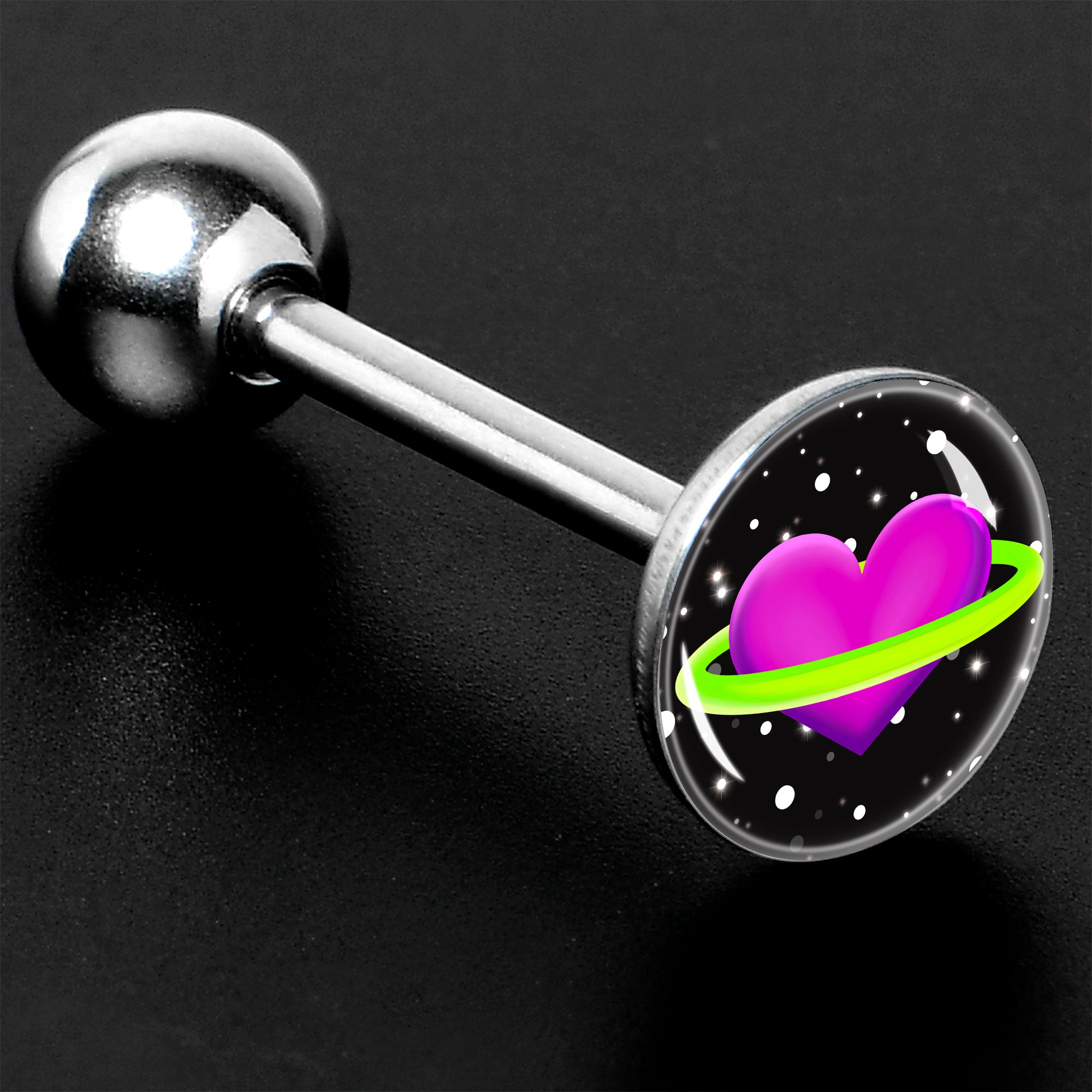 Heart Planet Barbell Tongue Ring by Onyx O
