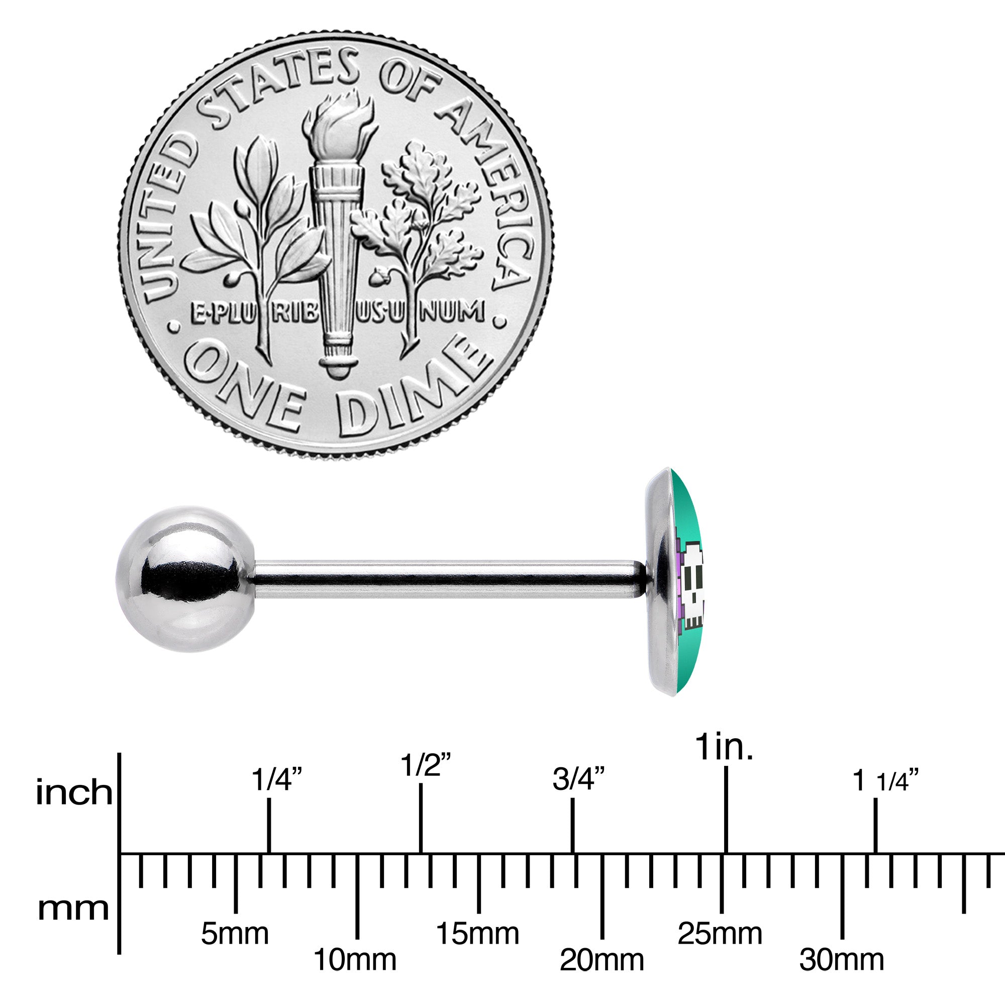 Retro Pixel Skull Barbell Tongue Ring by Onyx O