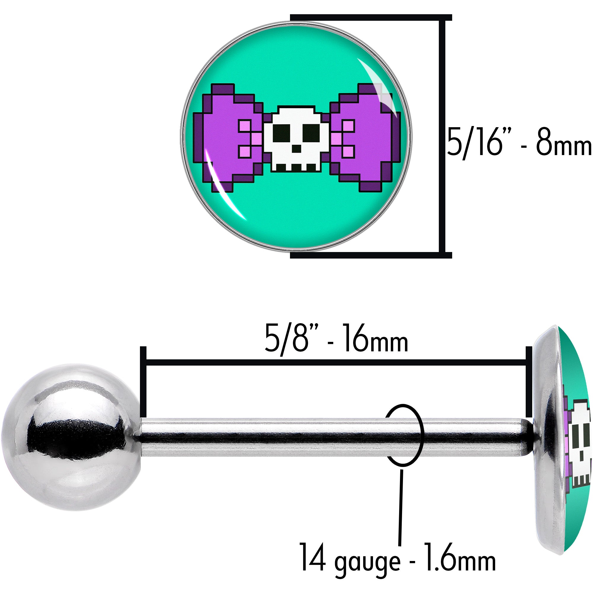 Retro Pixel Skull Barbell Tongue Ring by Onyx O