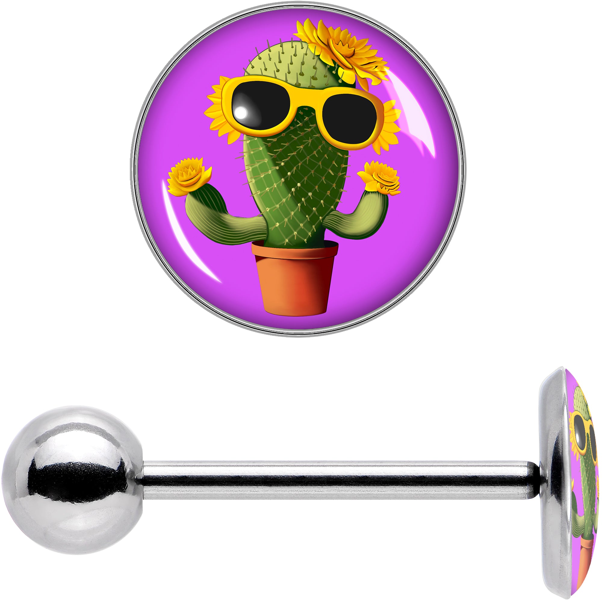 Sunflower Cactus Barbell Tongue Ring by Onyx O