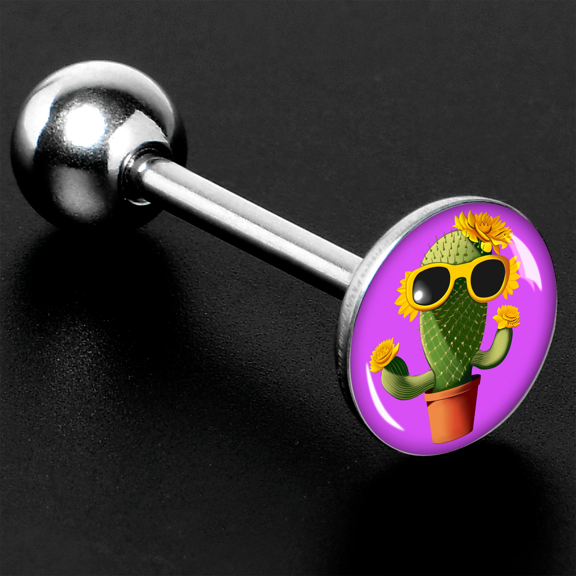 Sunflower Cactus Barbell Tongue Ring by Onyx O